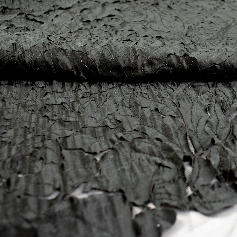 Satin Flower Applique on Tulle Black