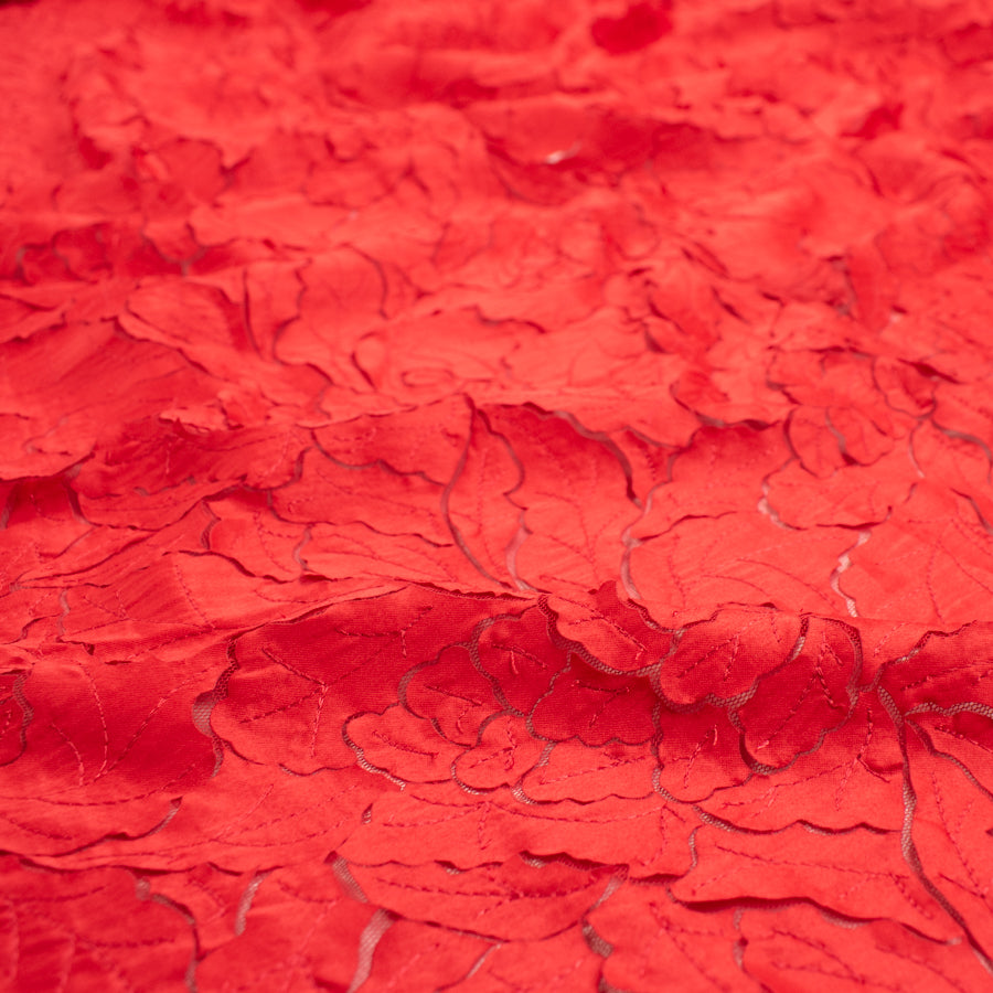 Satin Flower Applique on Tulle Red