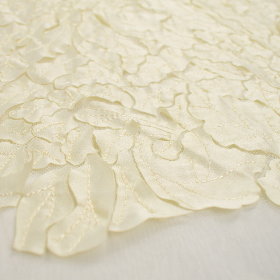 Satin Flower Applique on Tulle Cream