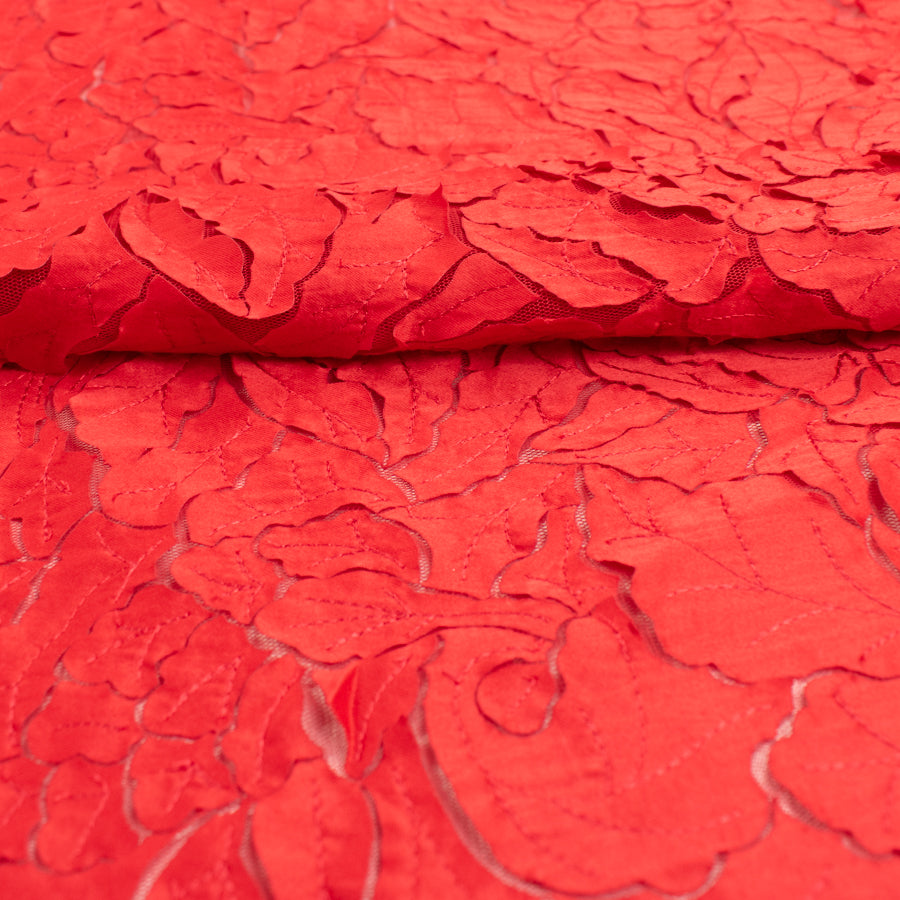 Satin Flower Applique on Tulle Red