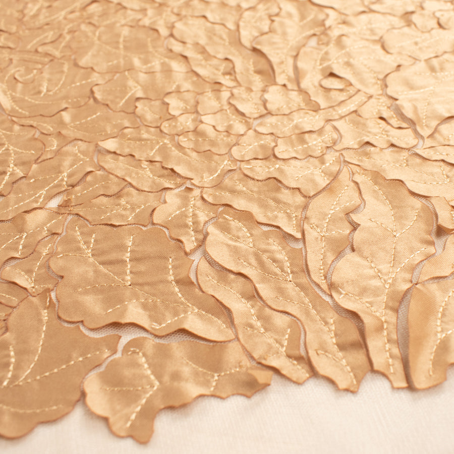 Satin Flower Applique on Tulle Beige