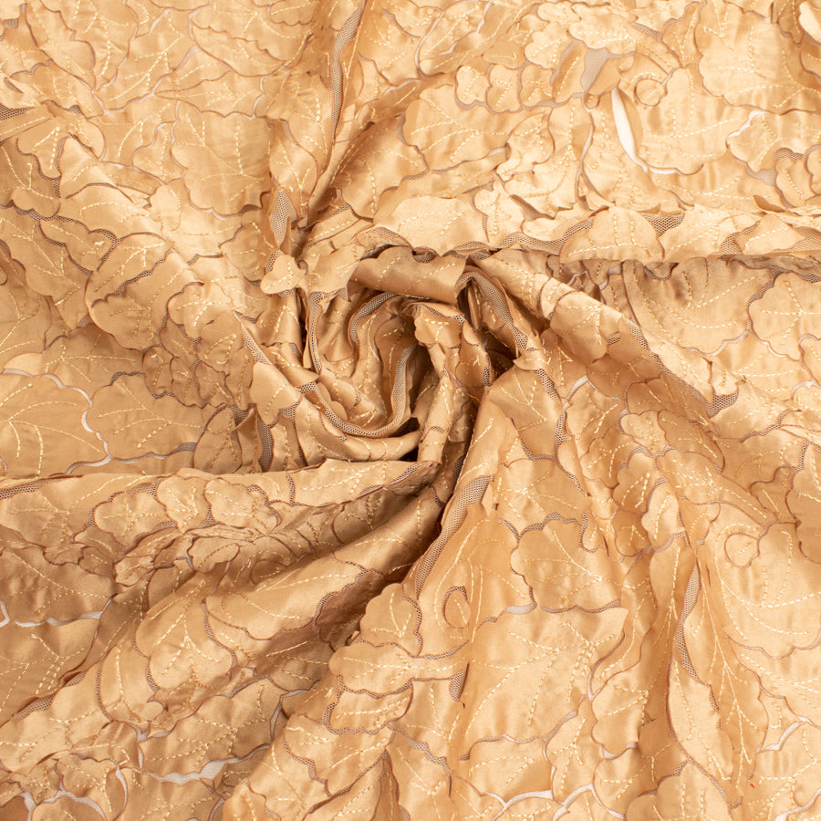 Satin Flower Applique on Tulle Beige