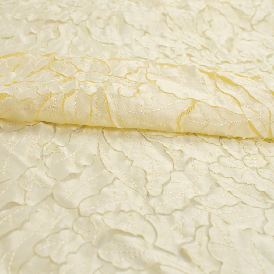 Satin Flower Applique on Tulle Cream