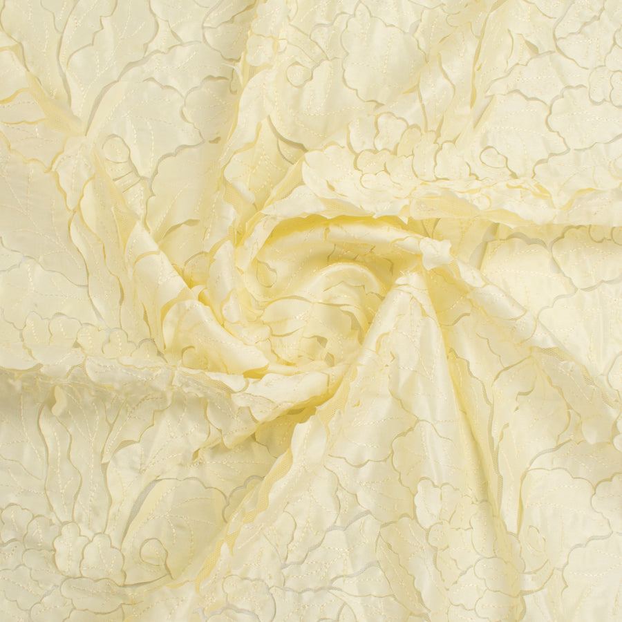 Satin Flower Applique on Tulle Cream