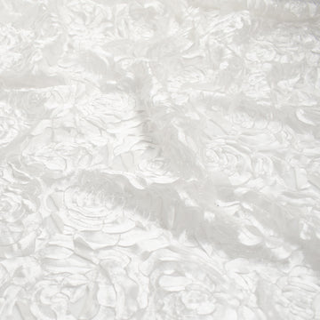 Satin Flower Applique on Tulle White