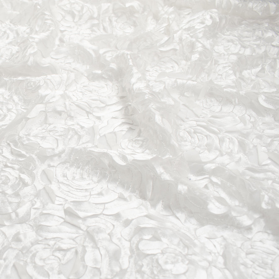 Satin Flower Applique on Tulle White