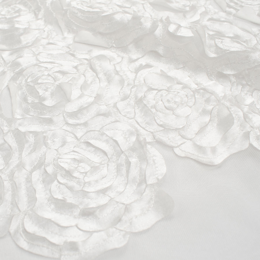 Satin Flower Applique on Tulle White