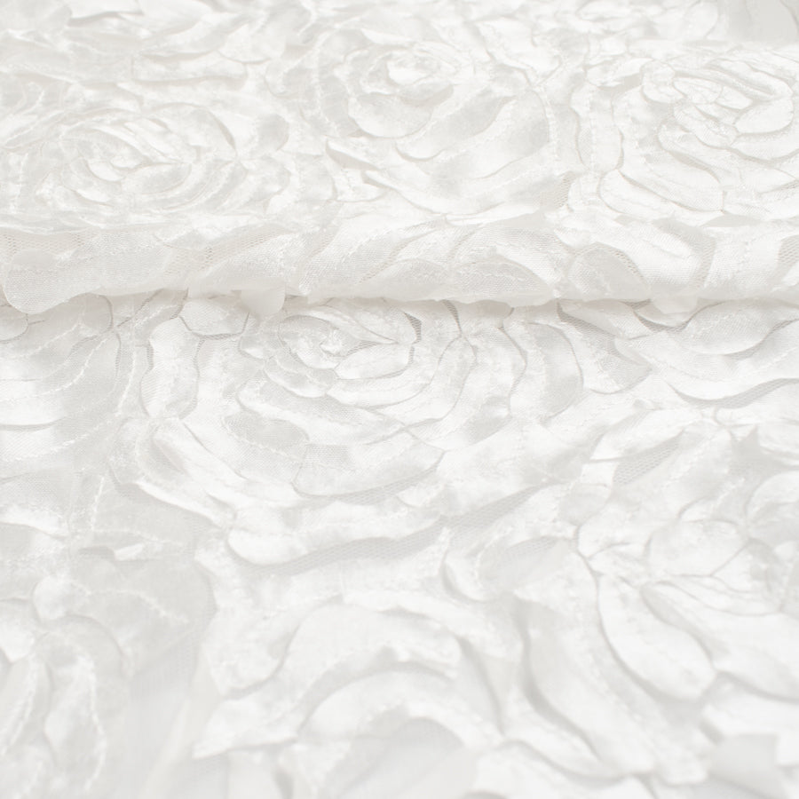 Satin Flower Applique on Tulle White