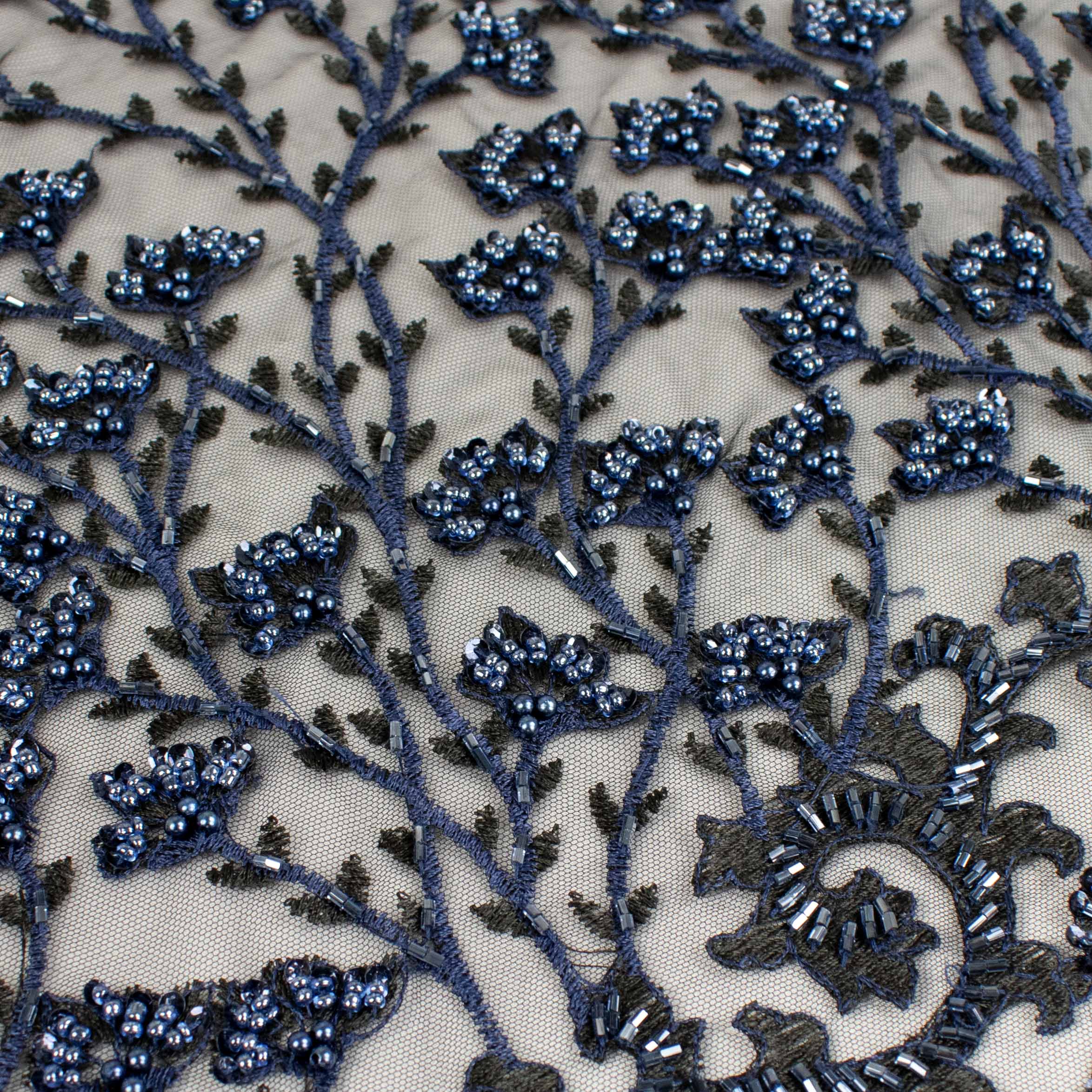 Seed Pearl Sequin Chantilly Lace Navy