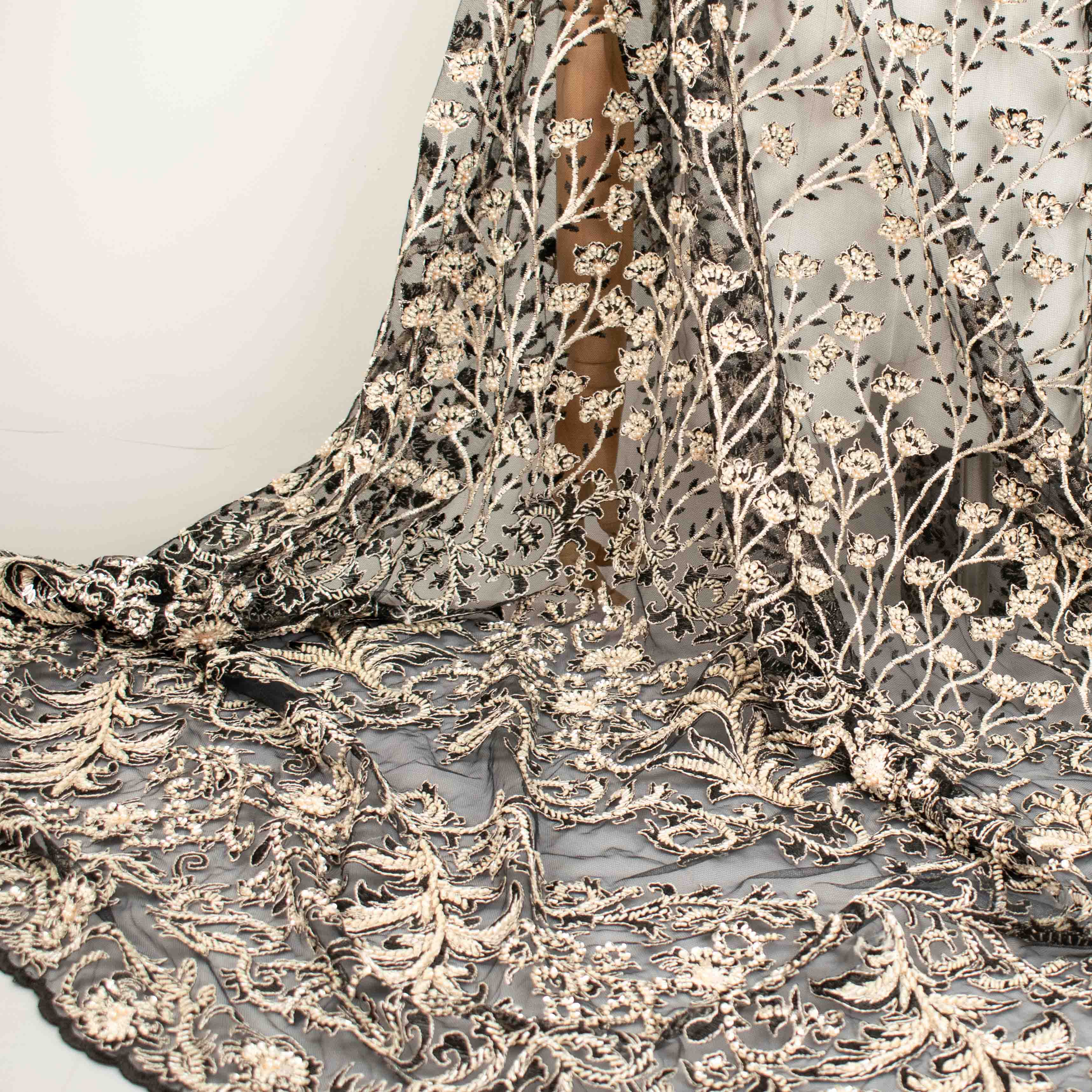 Seed Pearl Sequin Chantilly Lace Cream