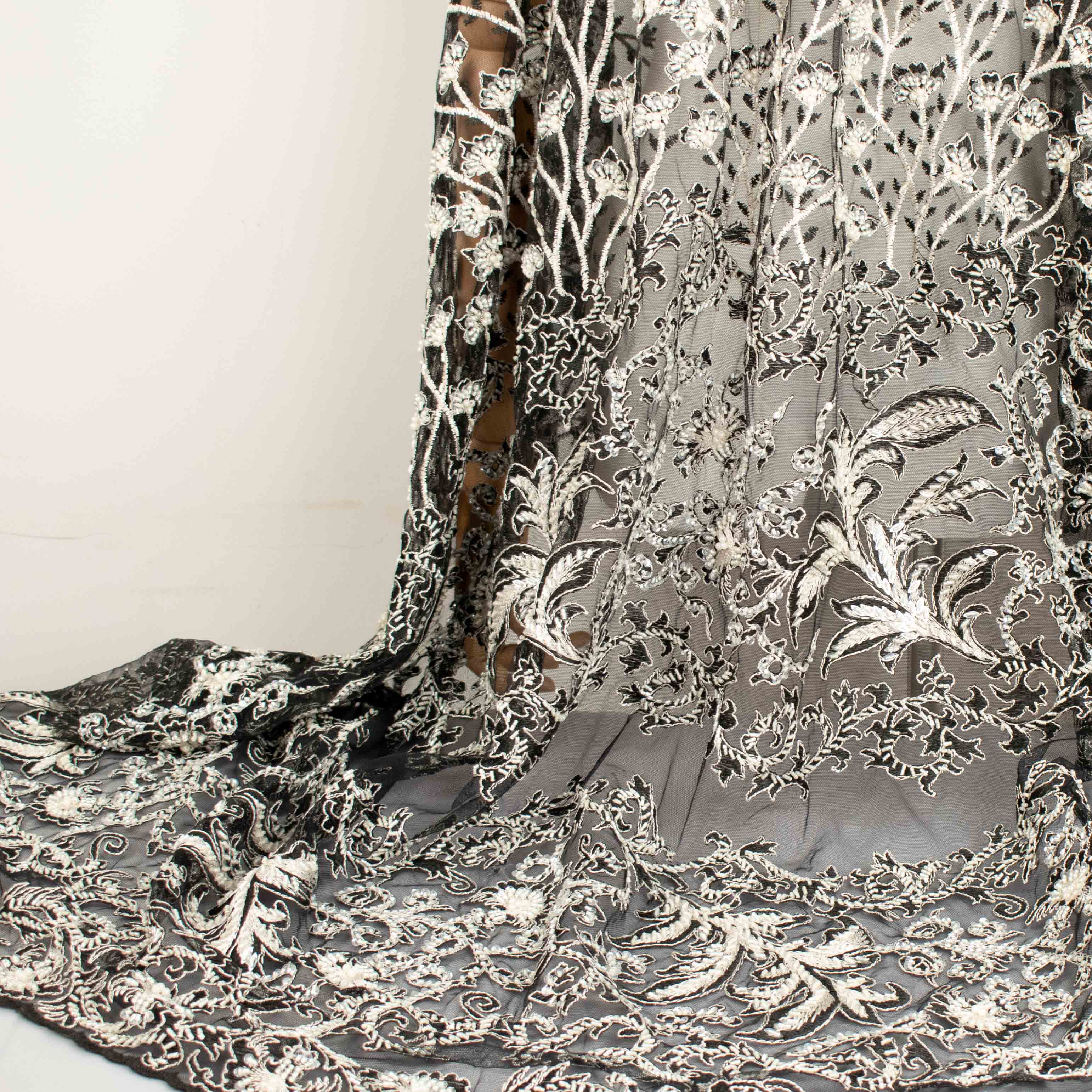 Seed Pearl Sequin Chantilly Lace White