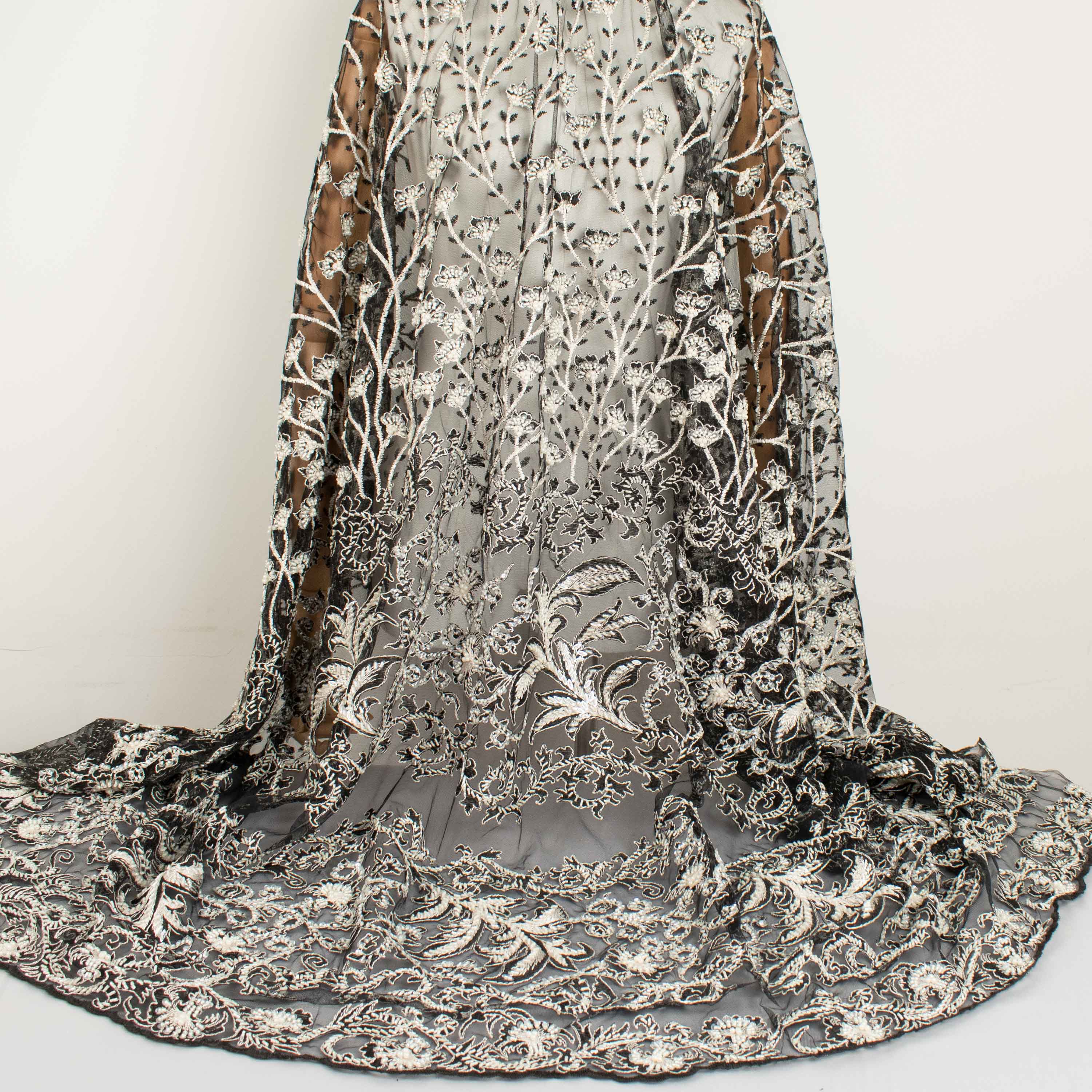Seed Pearl Sequin Chantilly Lace White