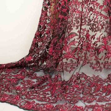 Seed Pearl Sequin Chantilly Lace Burgundy