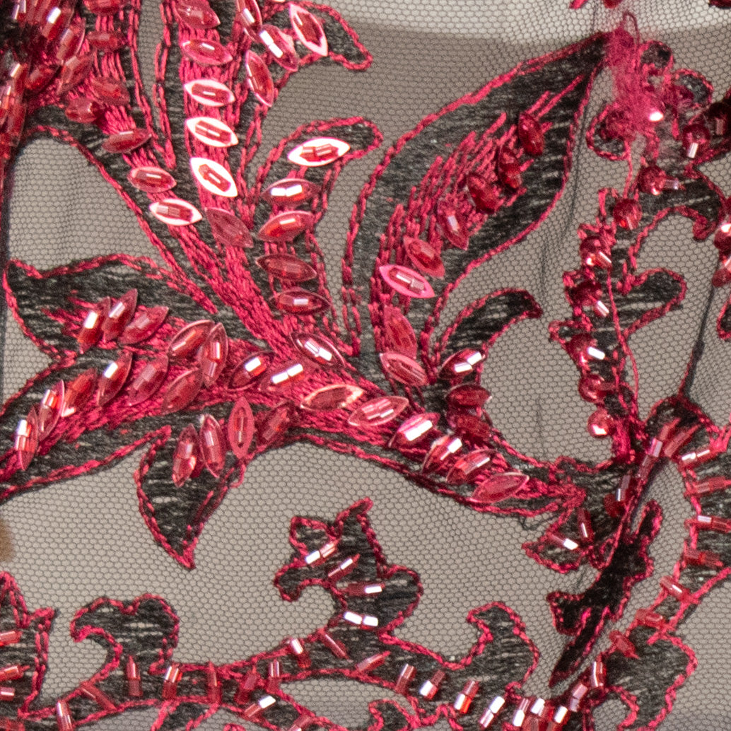 Seed Pearl Sequin Chantilly Lace Burgundy