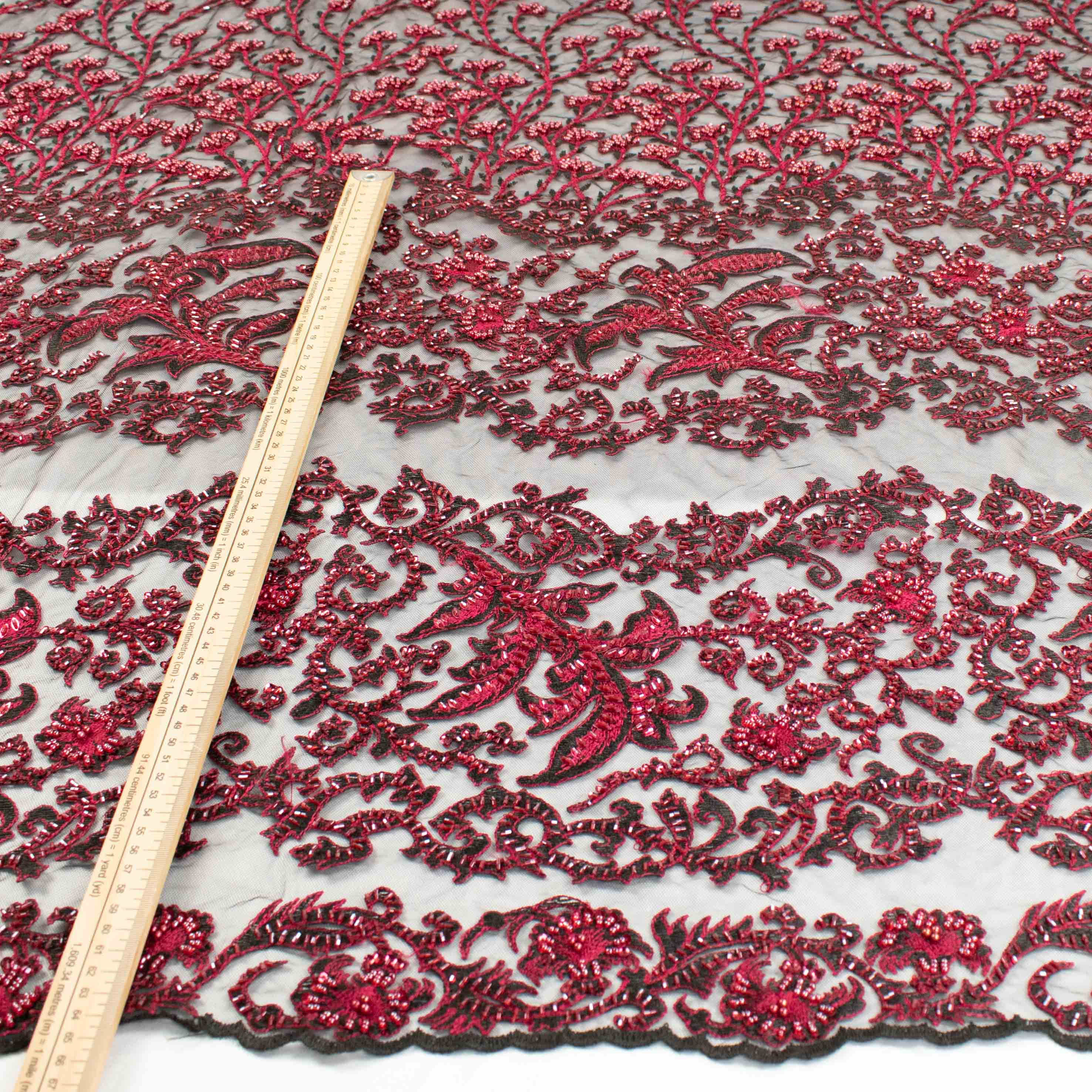 Seed Pearl Sequin Chantilly Lace Burgundy