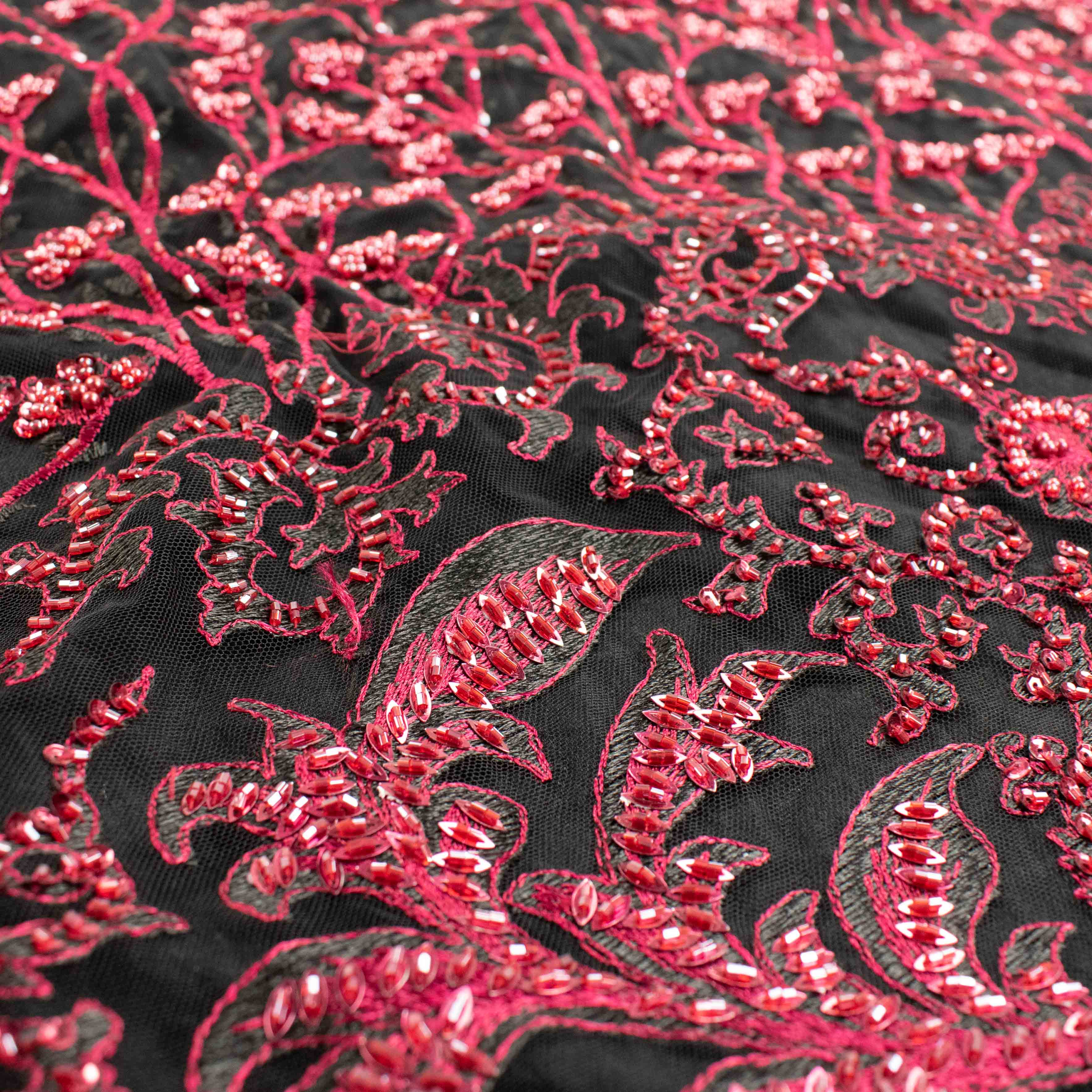 Seed Pearl Sequin Chantilly Lace Burgundy