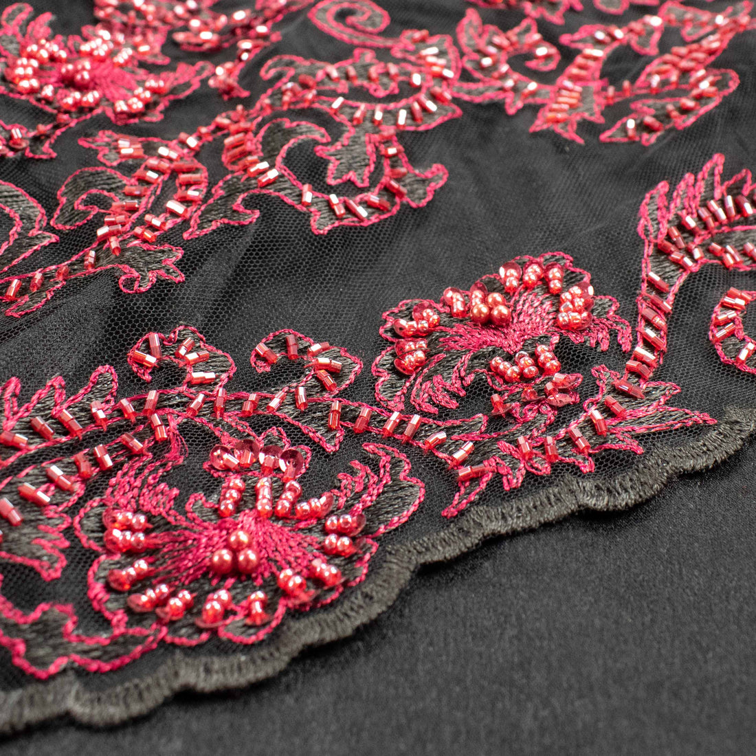 Seed Pearl Sequin Chantilly Lace Burgundy