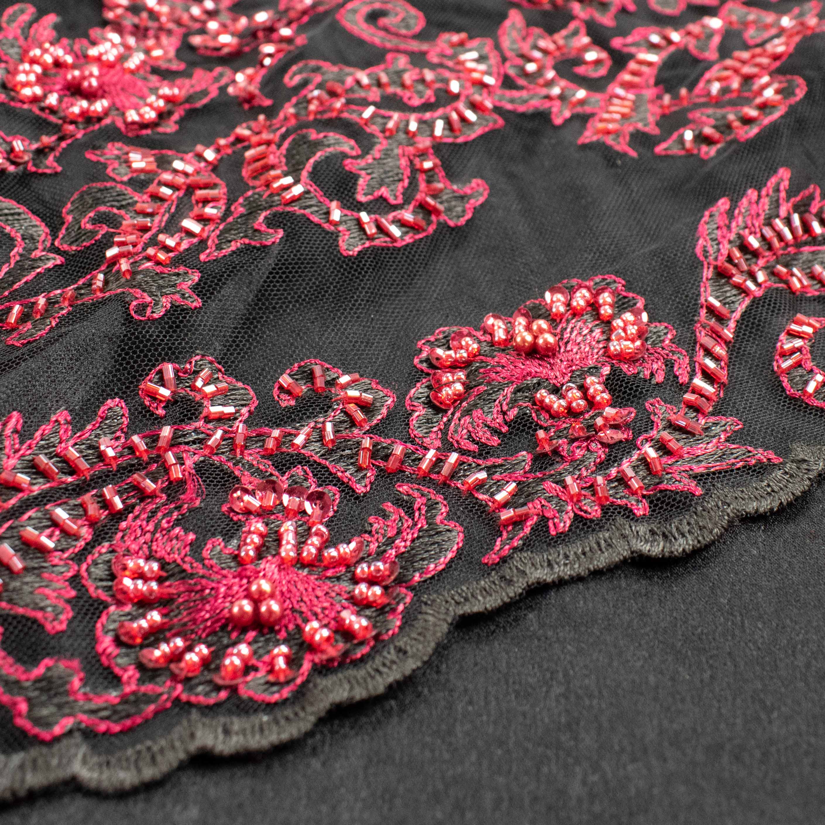 Seed Pearl Sequin Chantilly Lace Burgundy