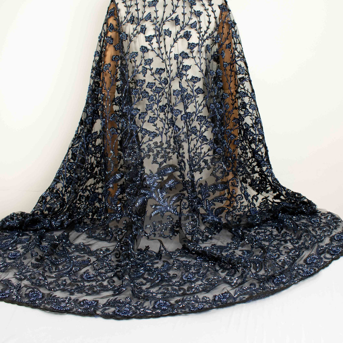 Seed Pearl Sequin Chantilly Lace Navy