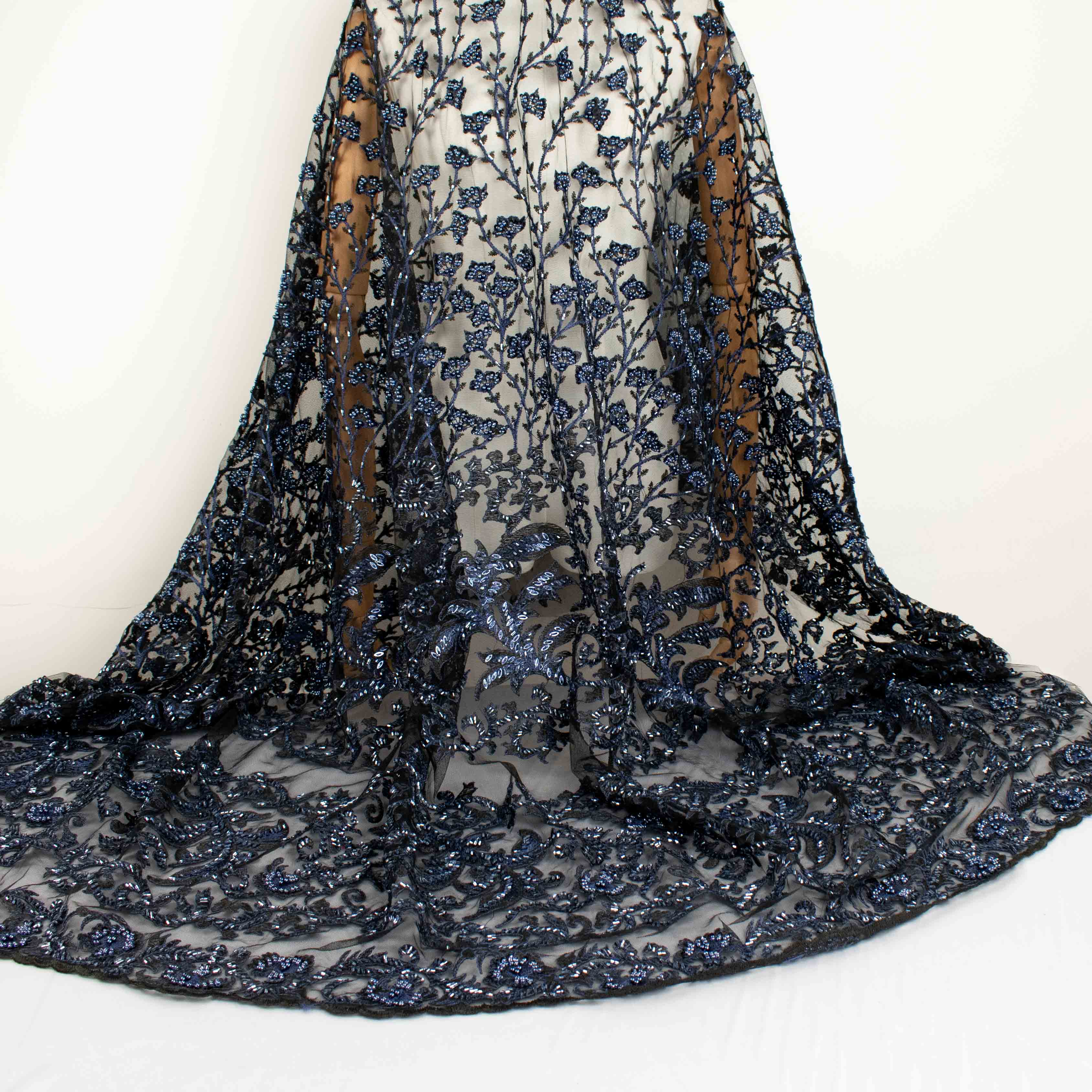 Seed Pearl Sequin Chantilly Lace Navy