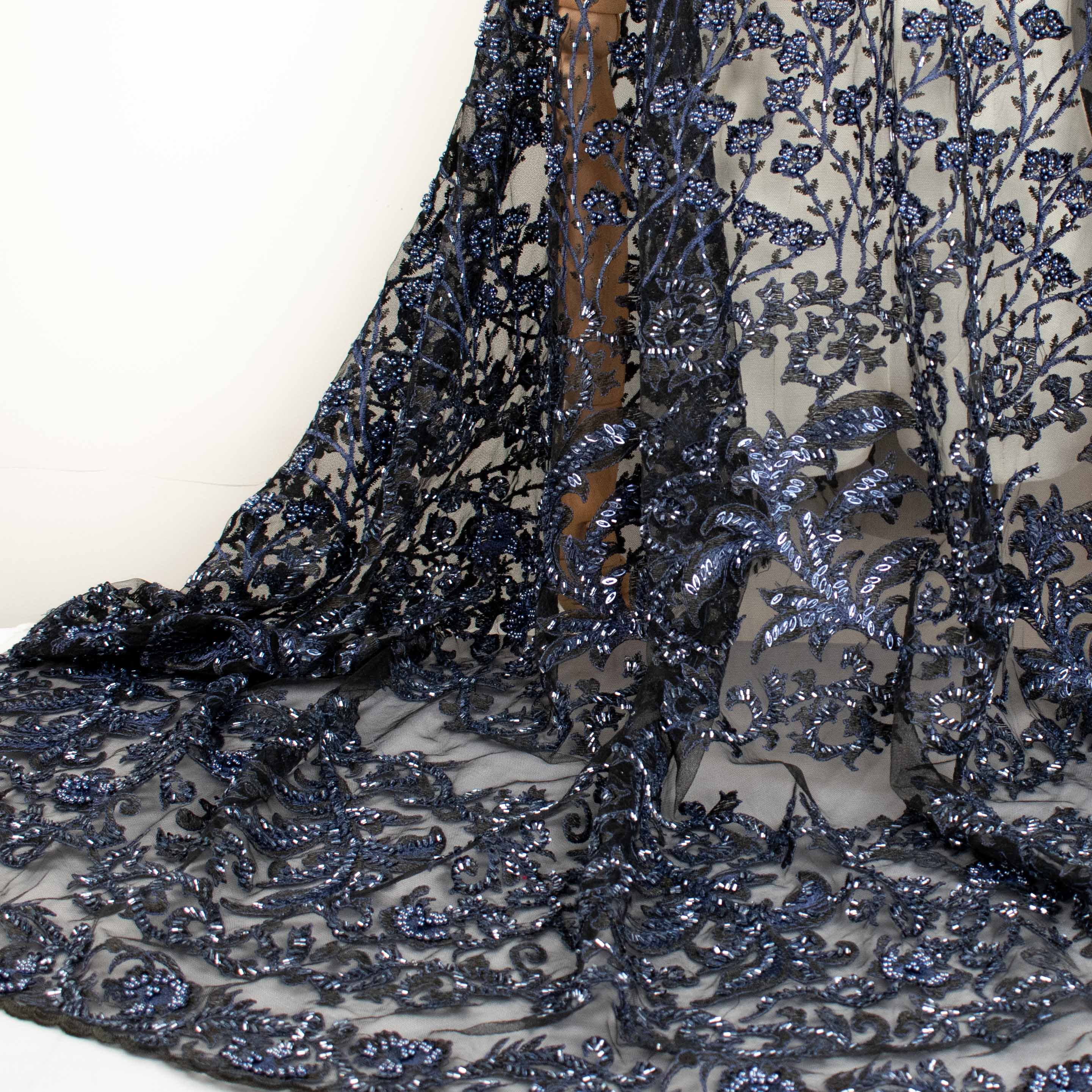 Seed Pearl Sequin Chantilly Lace Navy