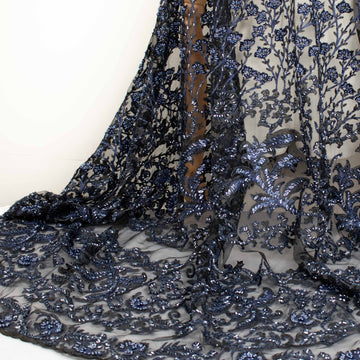 Seed Pearl Sequin Chantilly Lace Navy