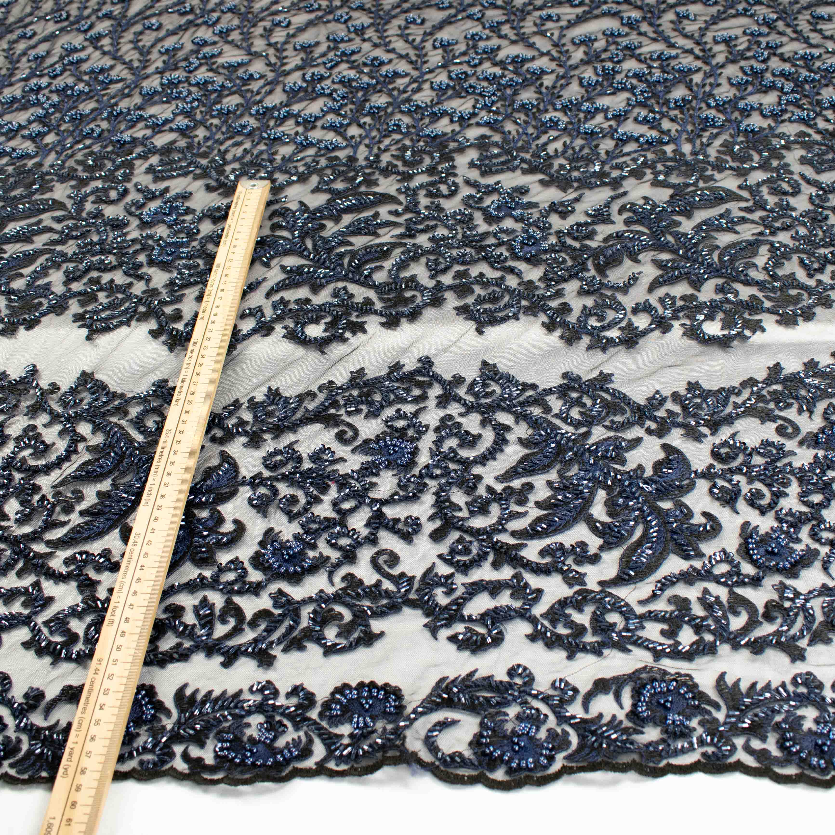Seed Pearl Sequin Chantilly Lace Navy