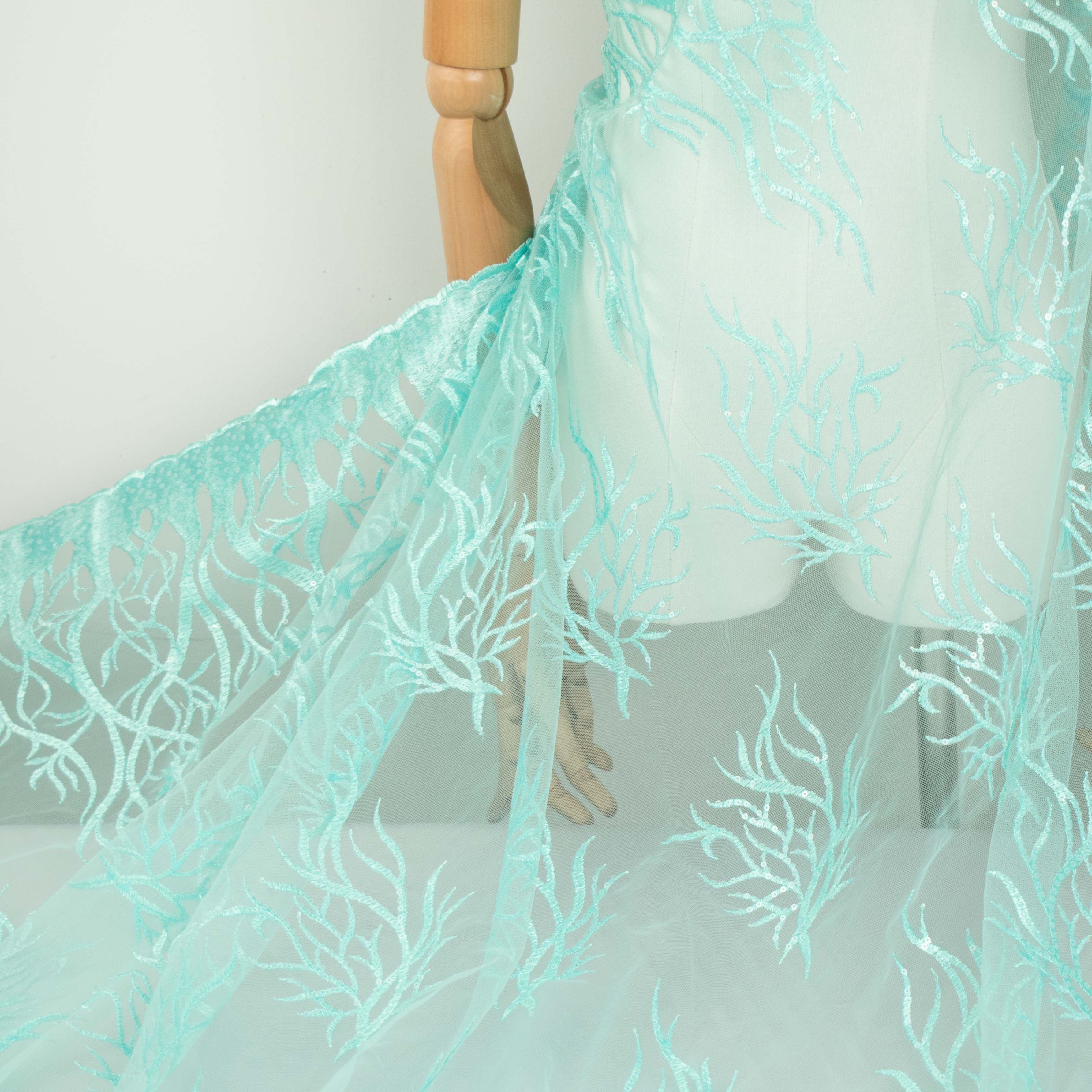 Sequin Coral Embroidered Lace Mint