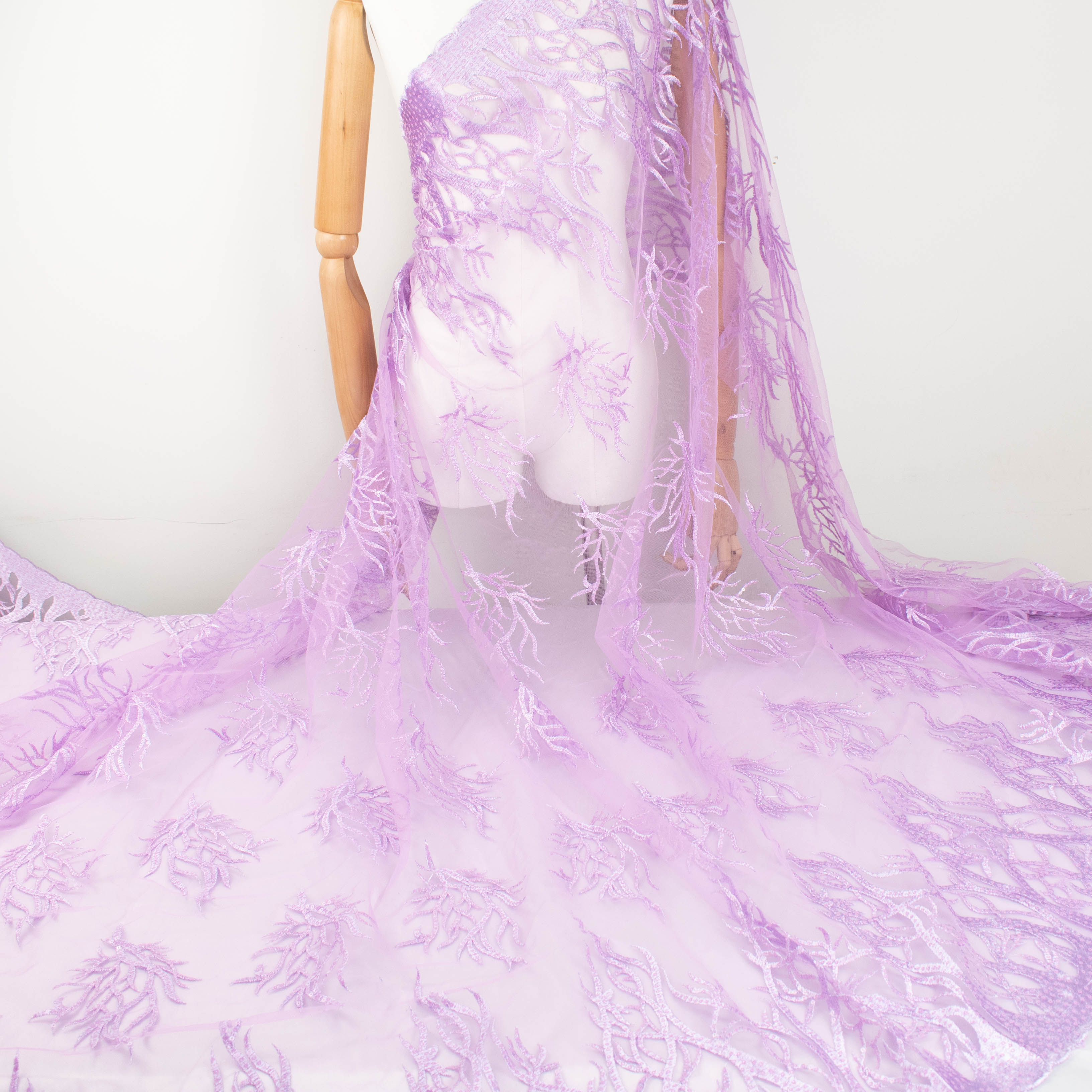 Sequin Coral Embroidered Lace Purple