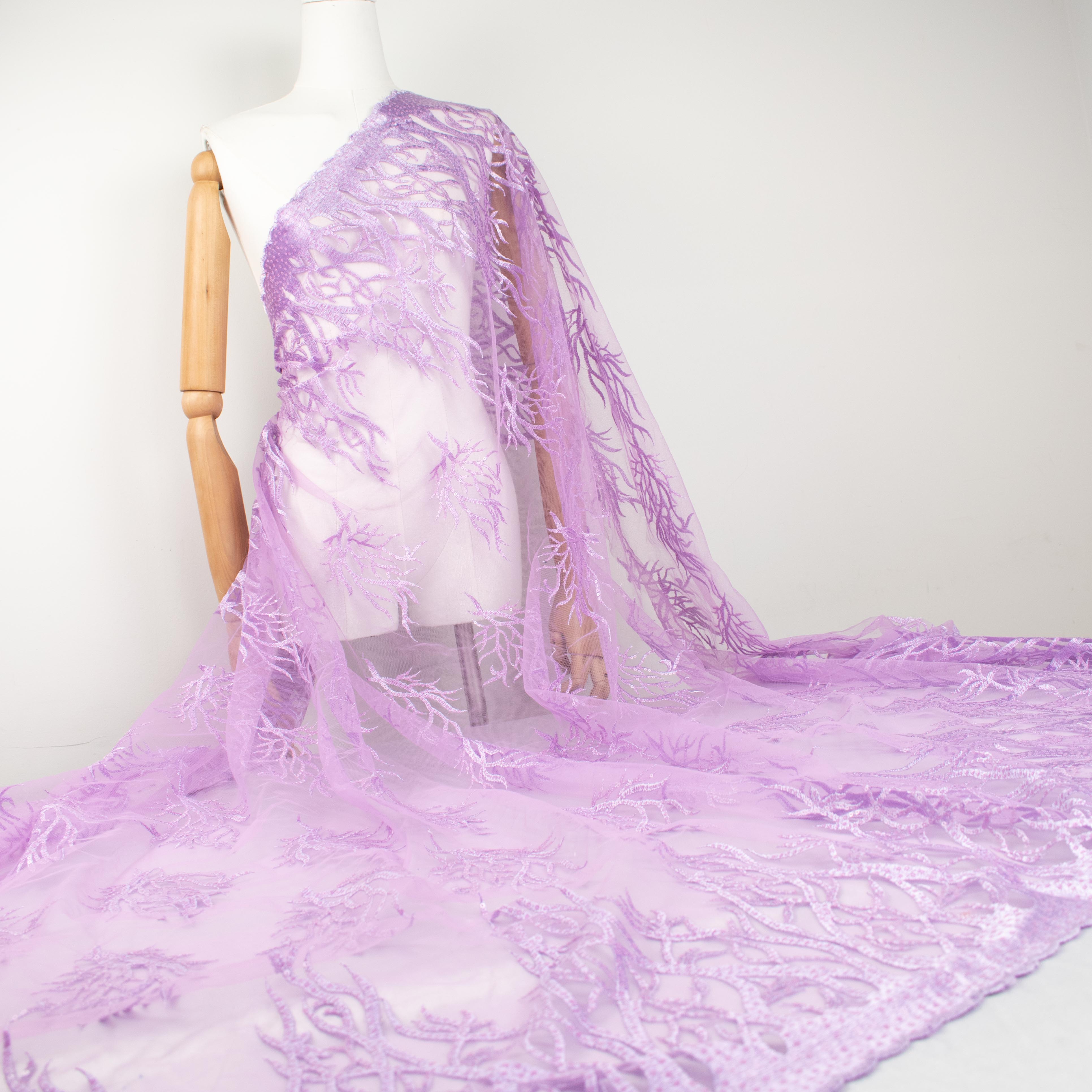 Sequin Coral Embroidered Lace Purple