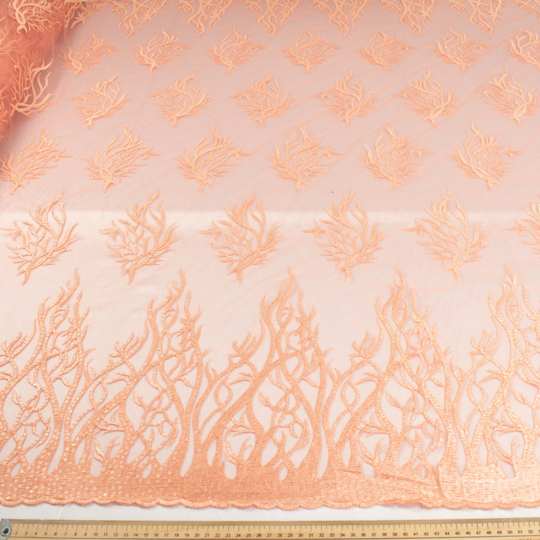 Sequin Coral Embroidered Lace Orange