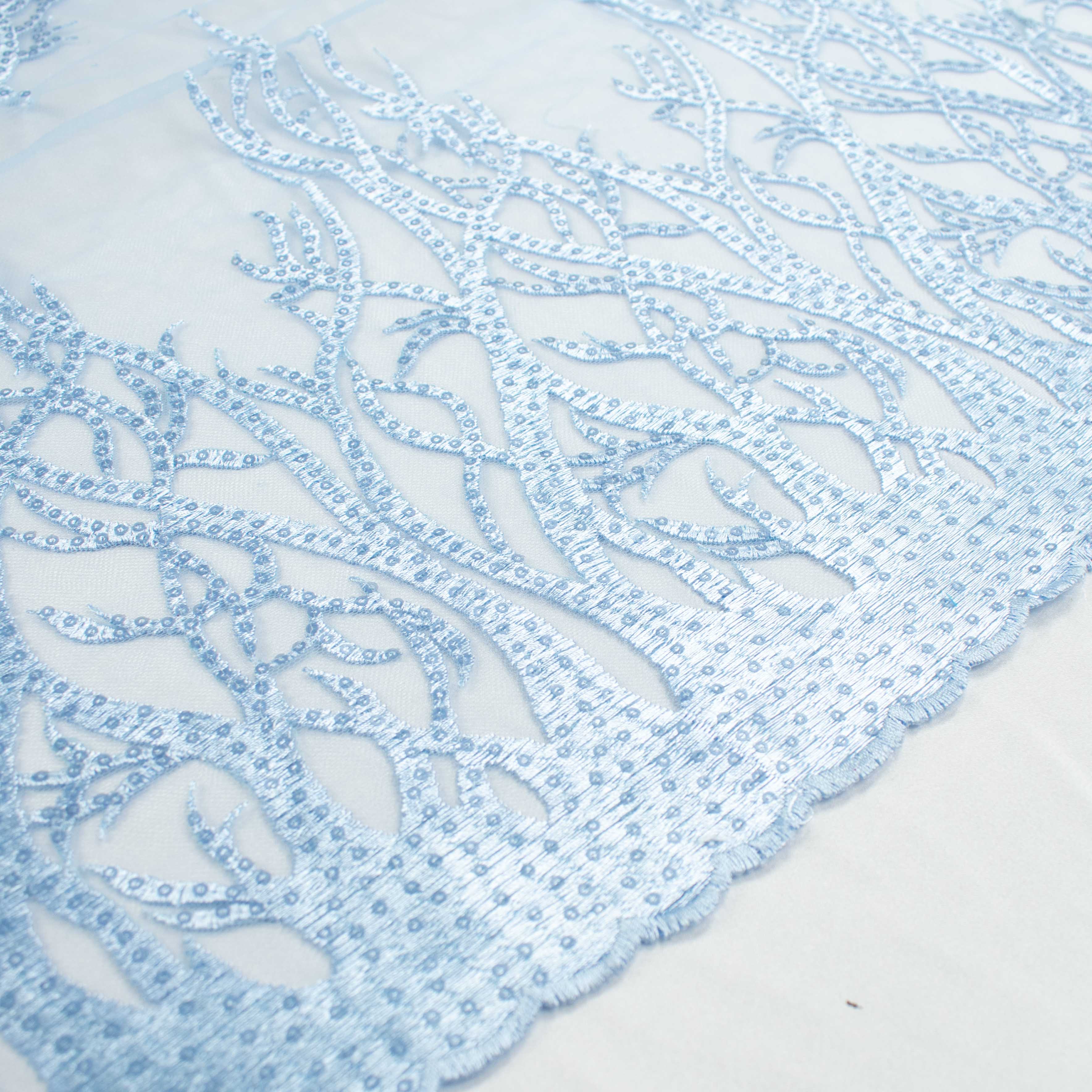 Sequin Coral Embroidered Lace Blue