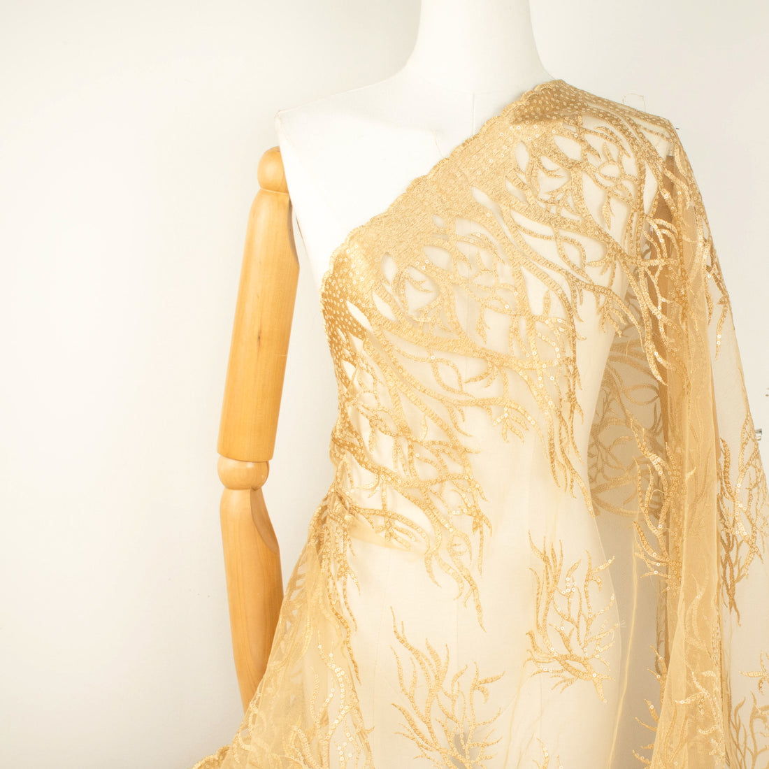 Sequin Coral Embroidered Lace Gold