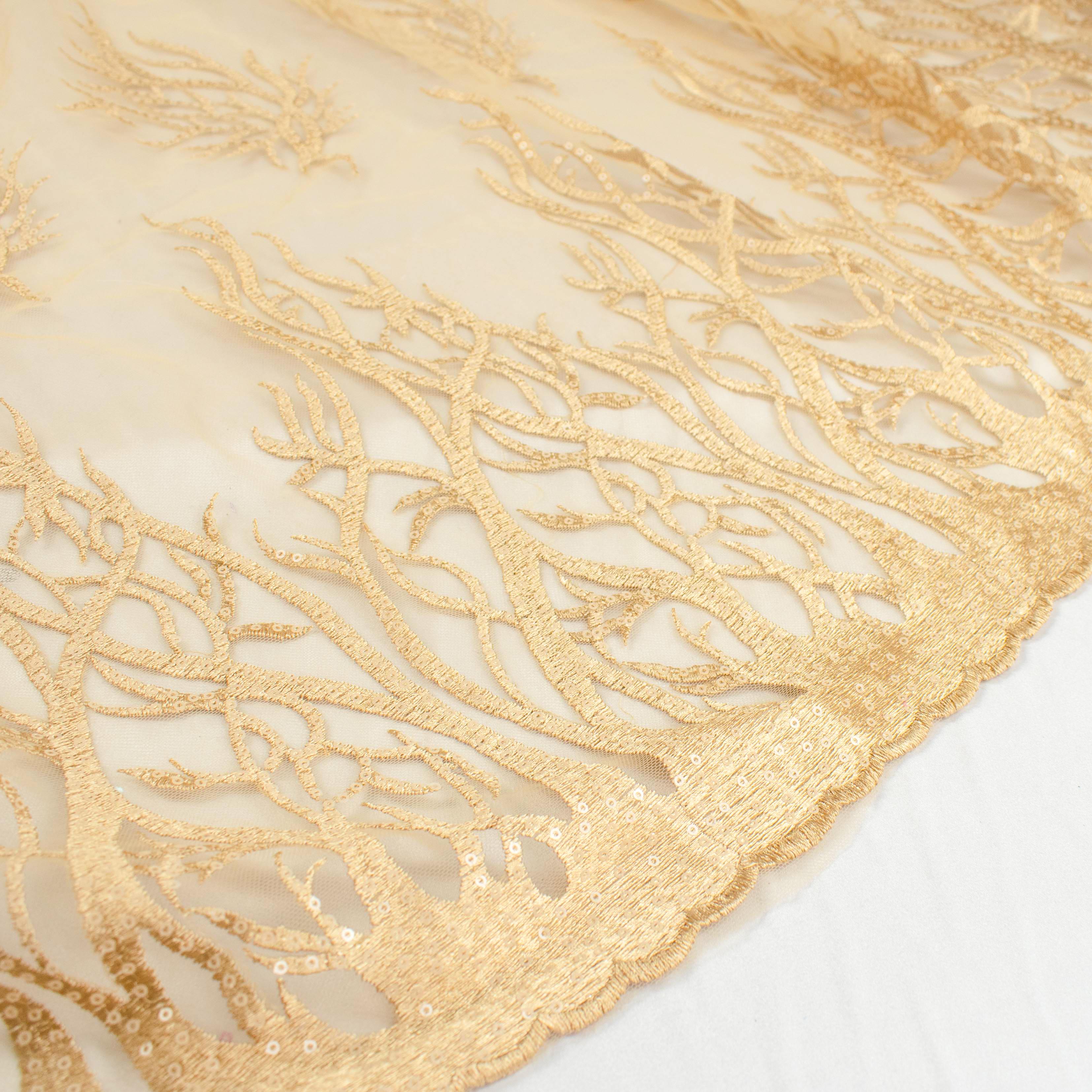 Sequin Coral Embroidered Lace Gold