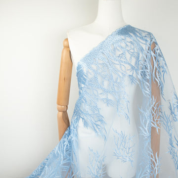 Sequin Coral Embroidered Lace Blue