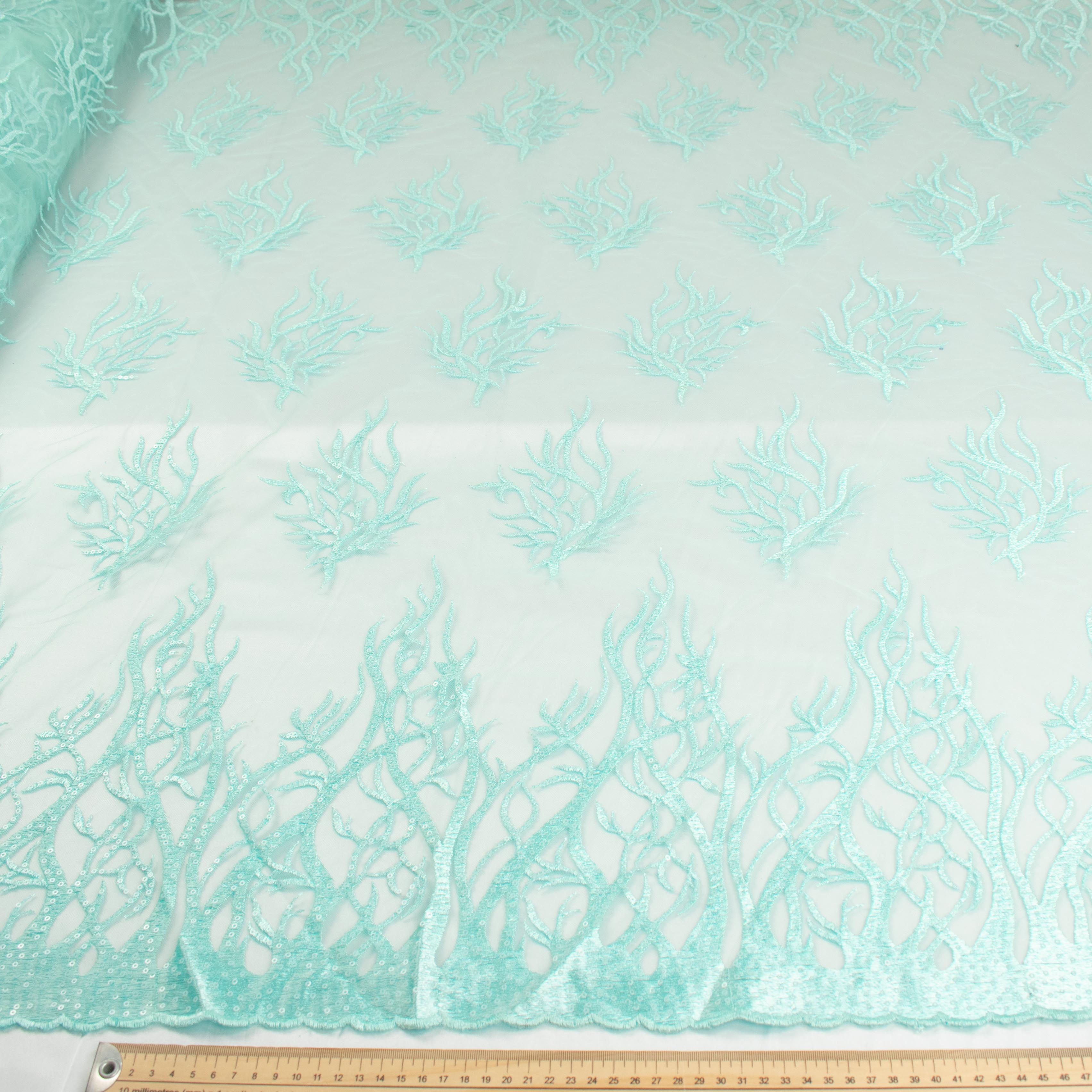 Sequin Coral Embroidered Lace Mint