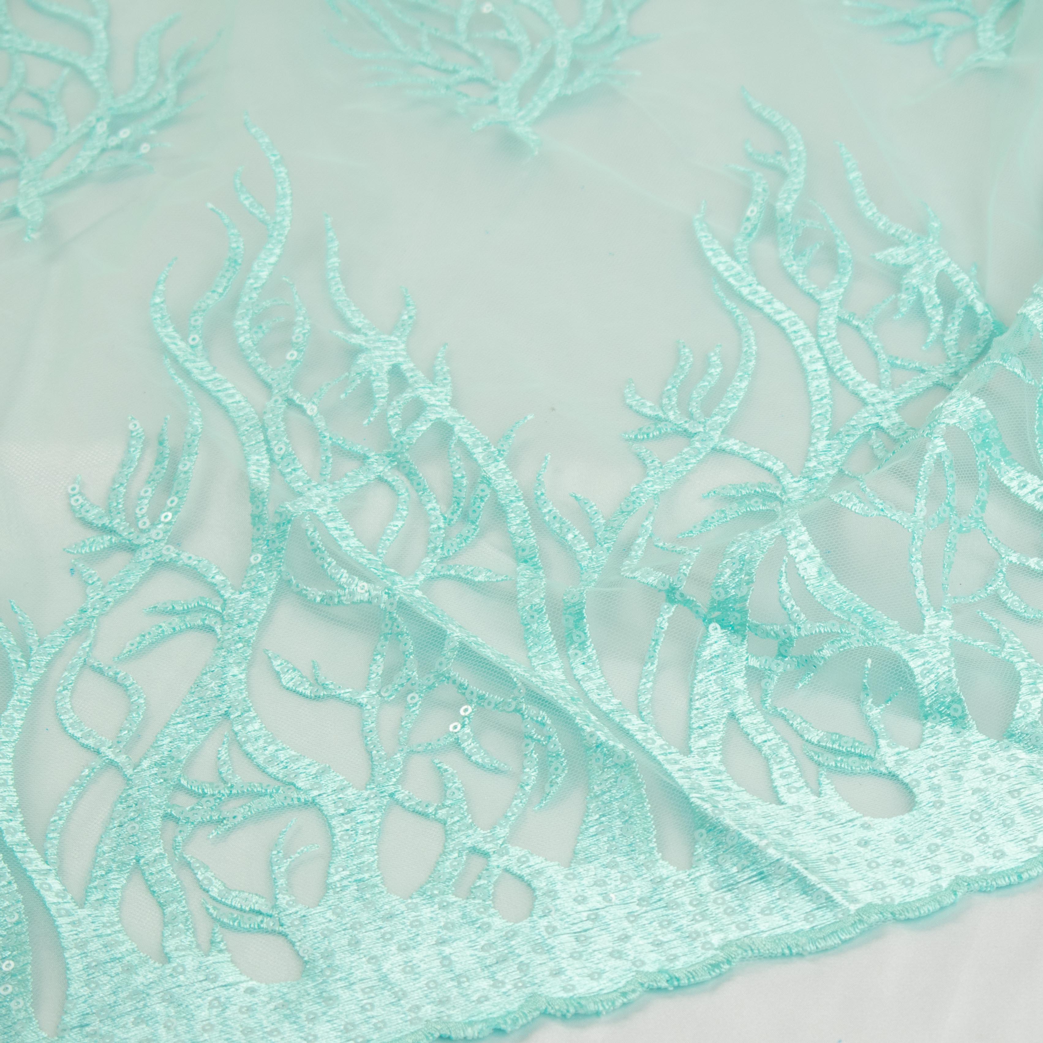 Sequin Coral Embroidered Lace Mint