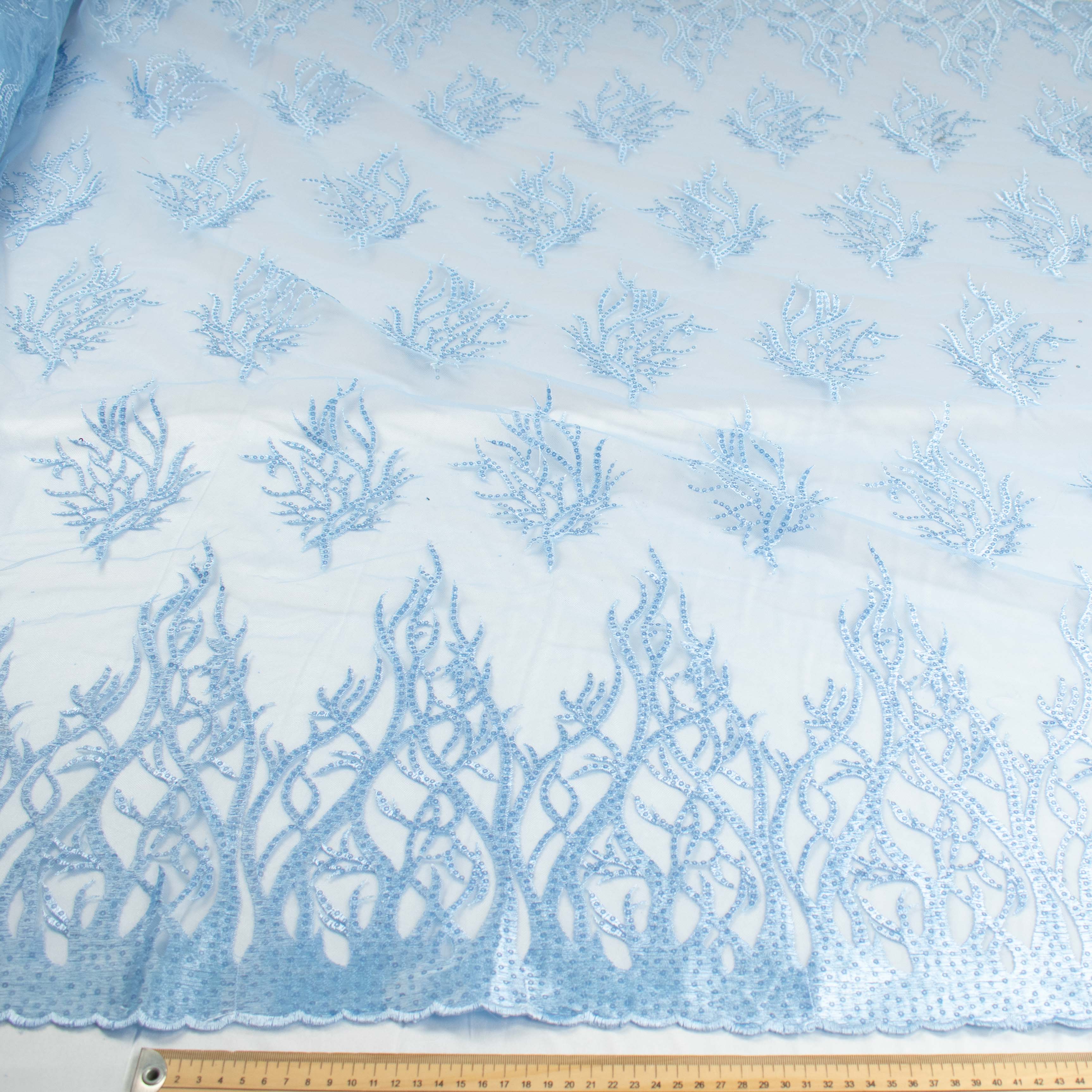 Sequin Coral Embroidered Lace Blue