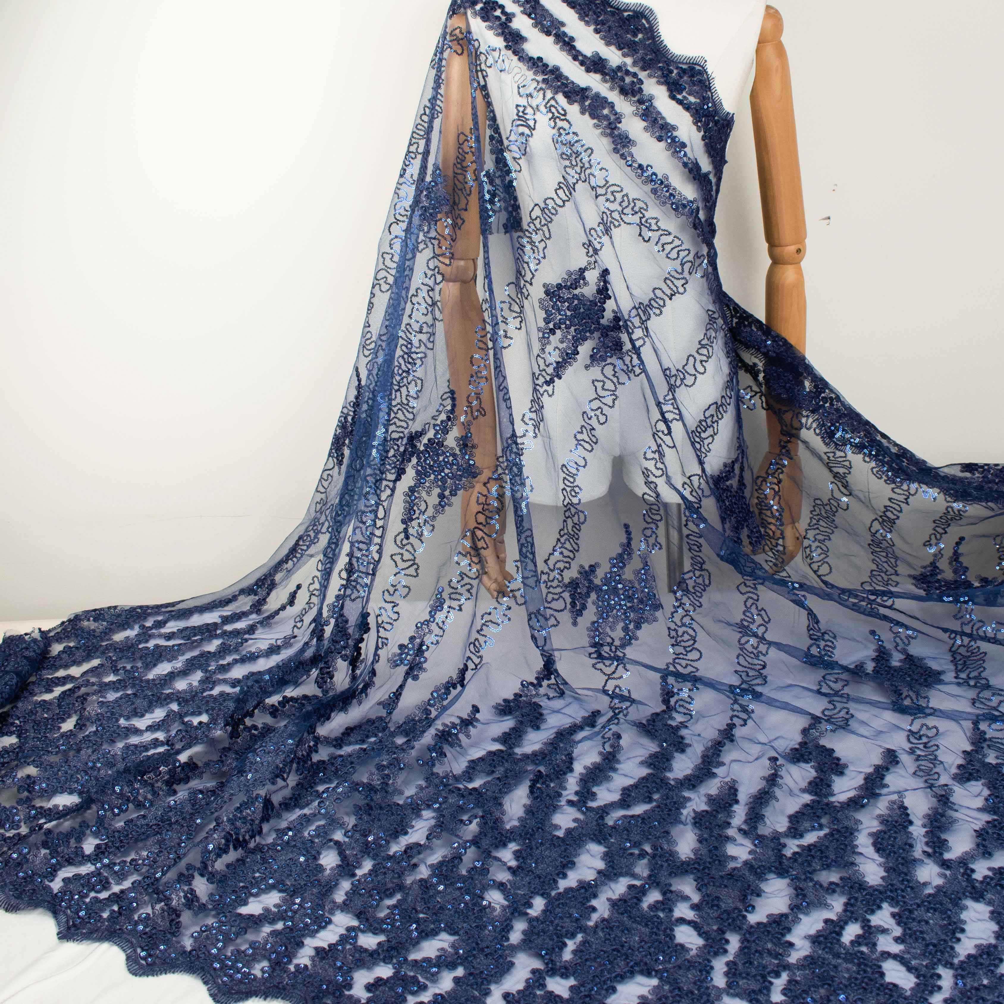 Sequin Embroidery Lace Navy