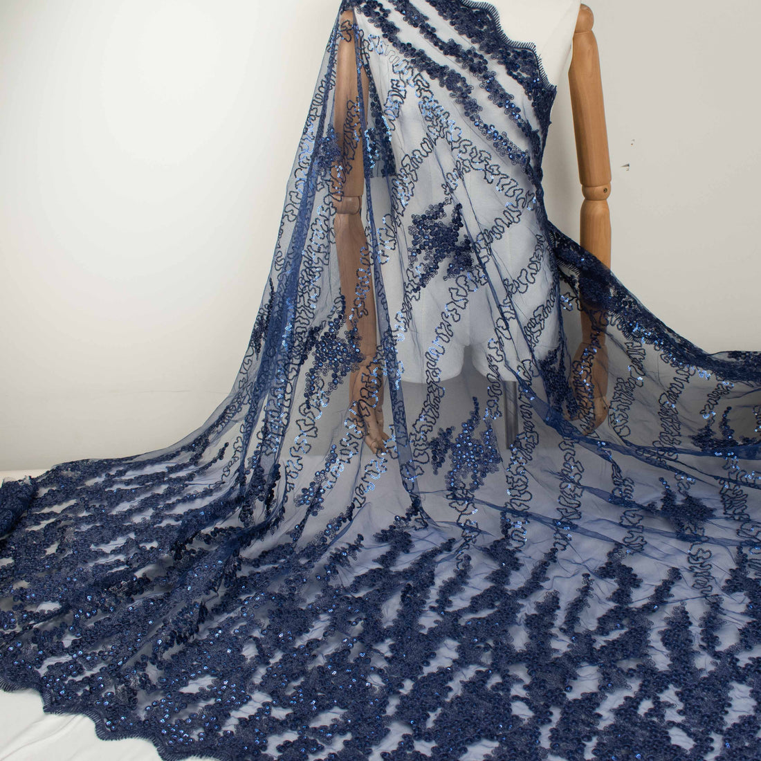 Sequin Embroidery Lace Navy