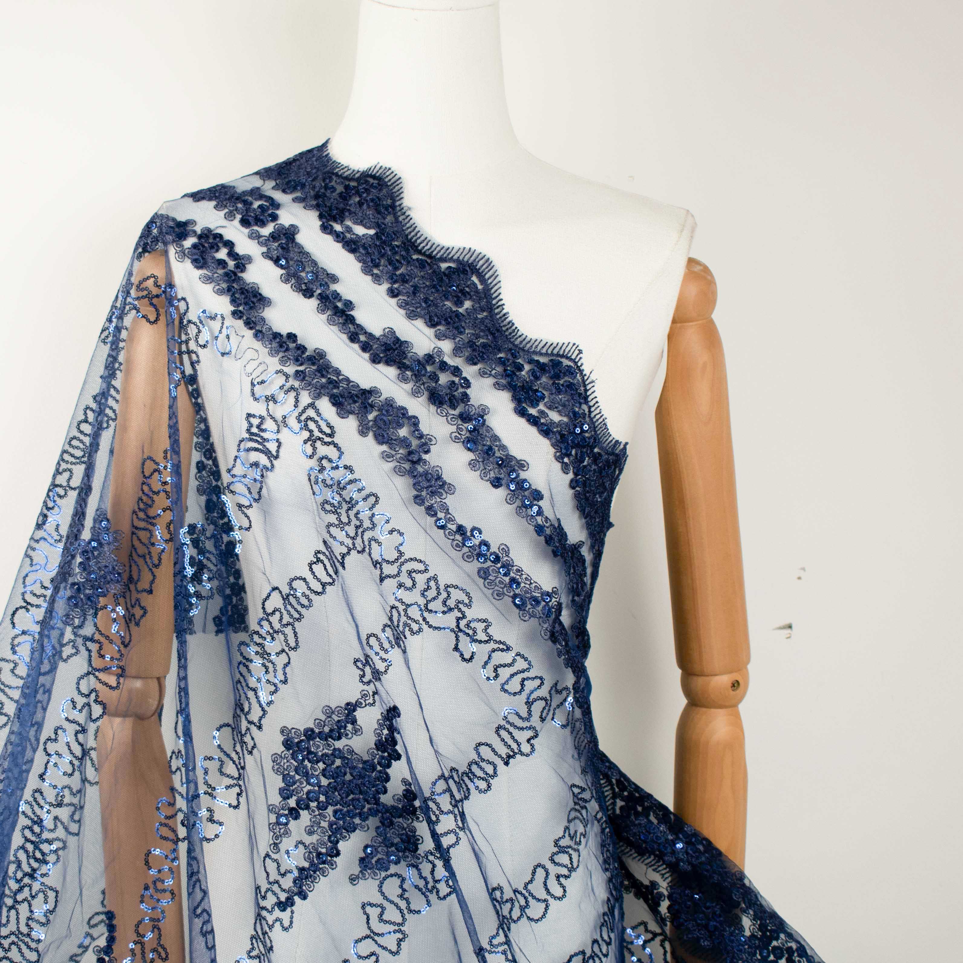 Sequin Embroidery Lace Navy