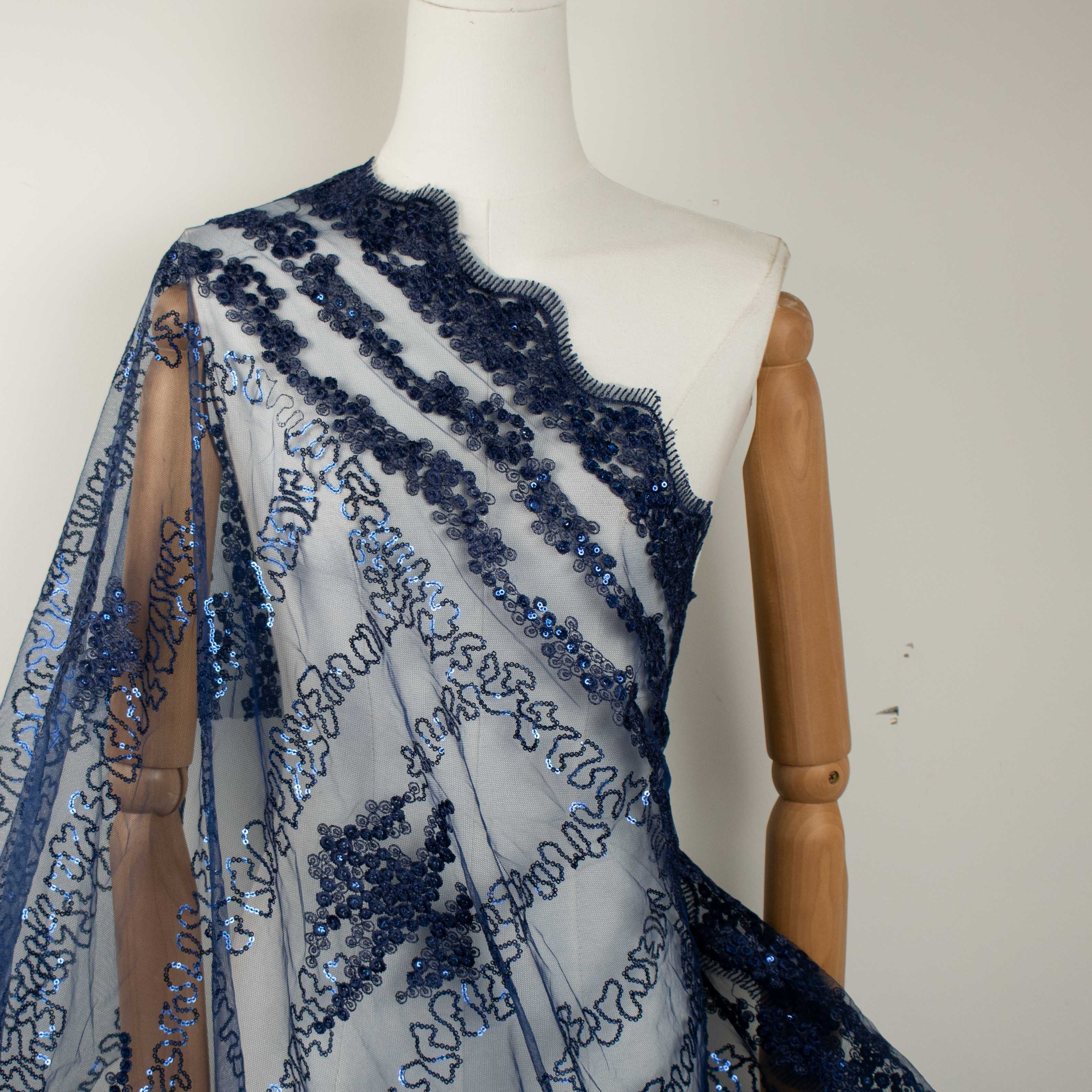Sequin Embroidery Lace Navy