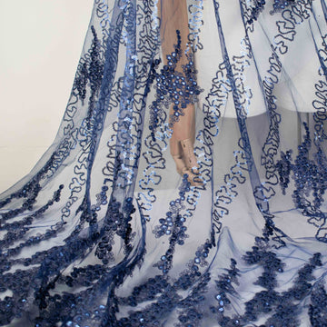 Sequin Embroidery Lace Navy
