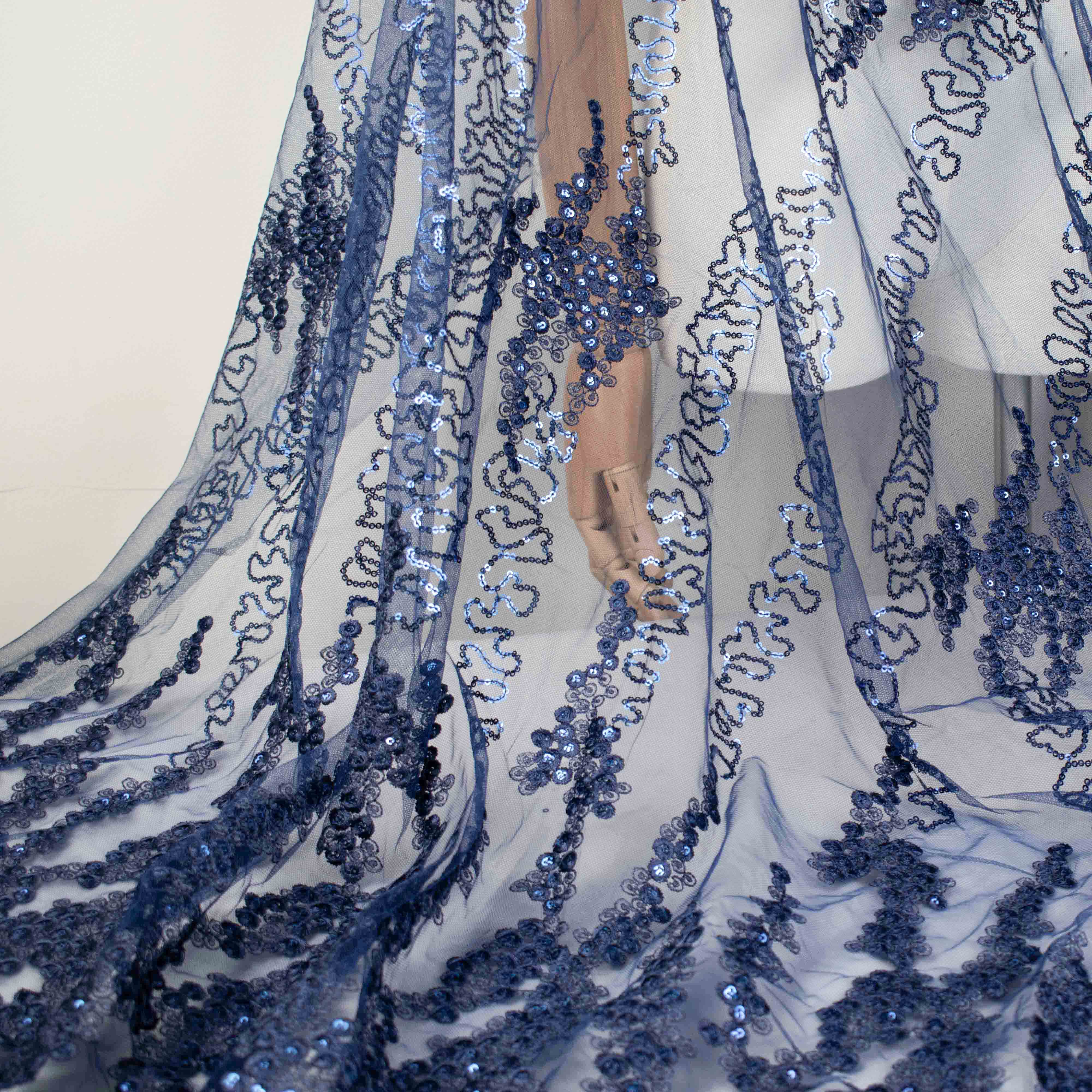 Sequin Embroidery Lace Navy