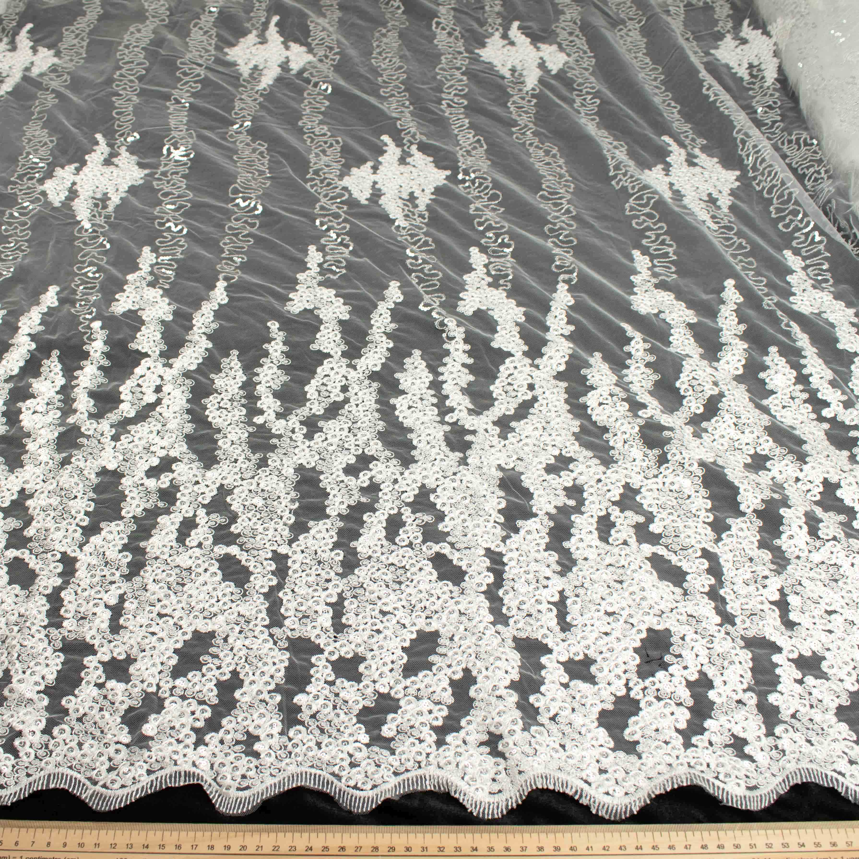 Sequin Embroidery Lace White