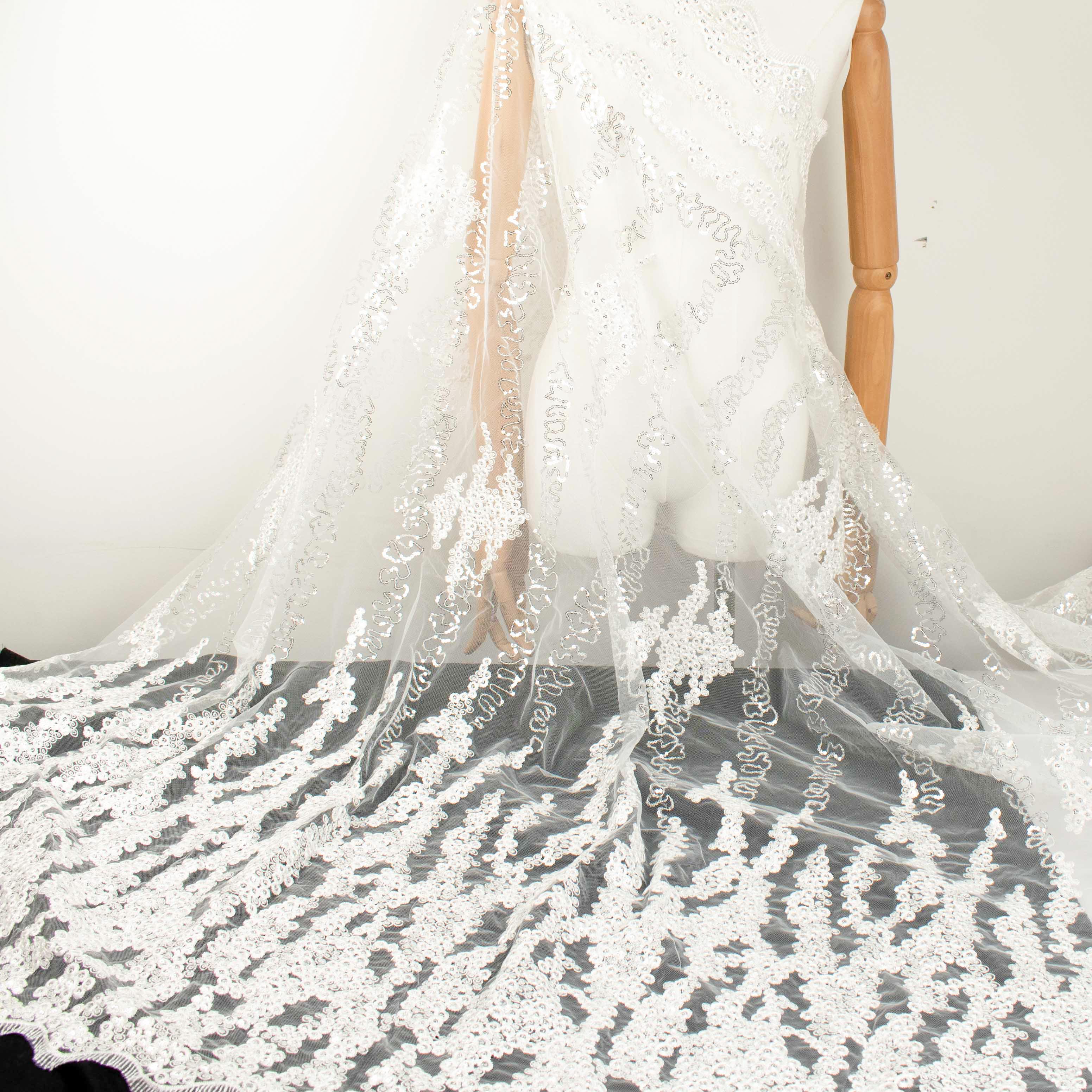 Sequin Embroidery Lace White