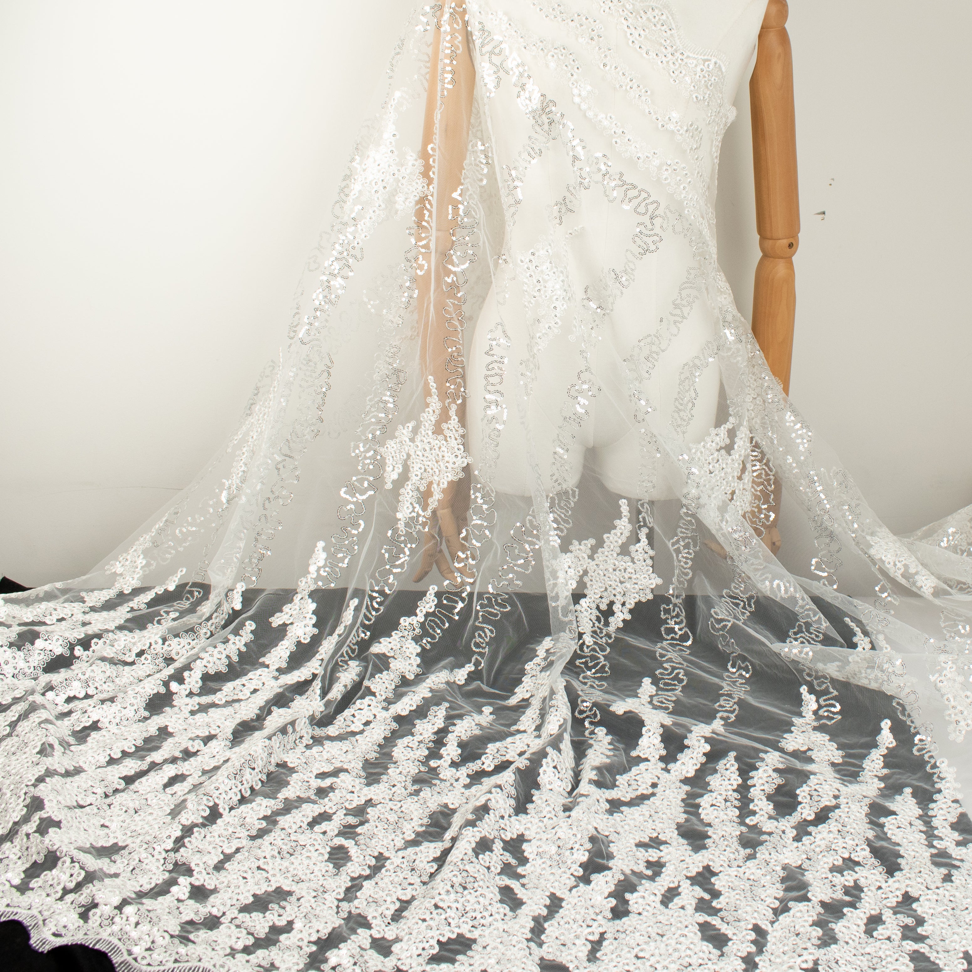 Sequin Embroidery Lace White