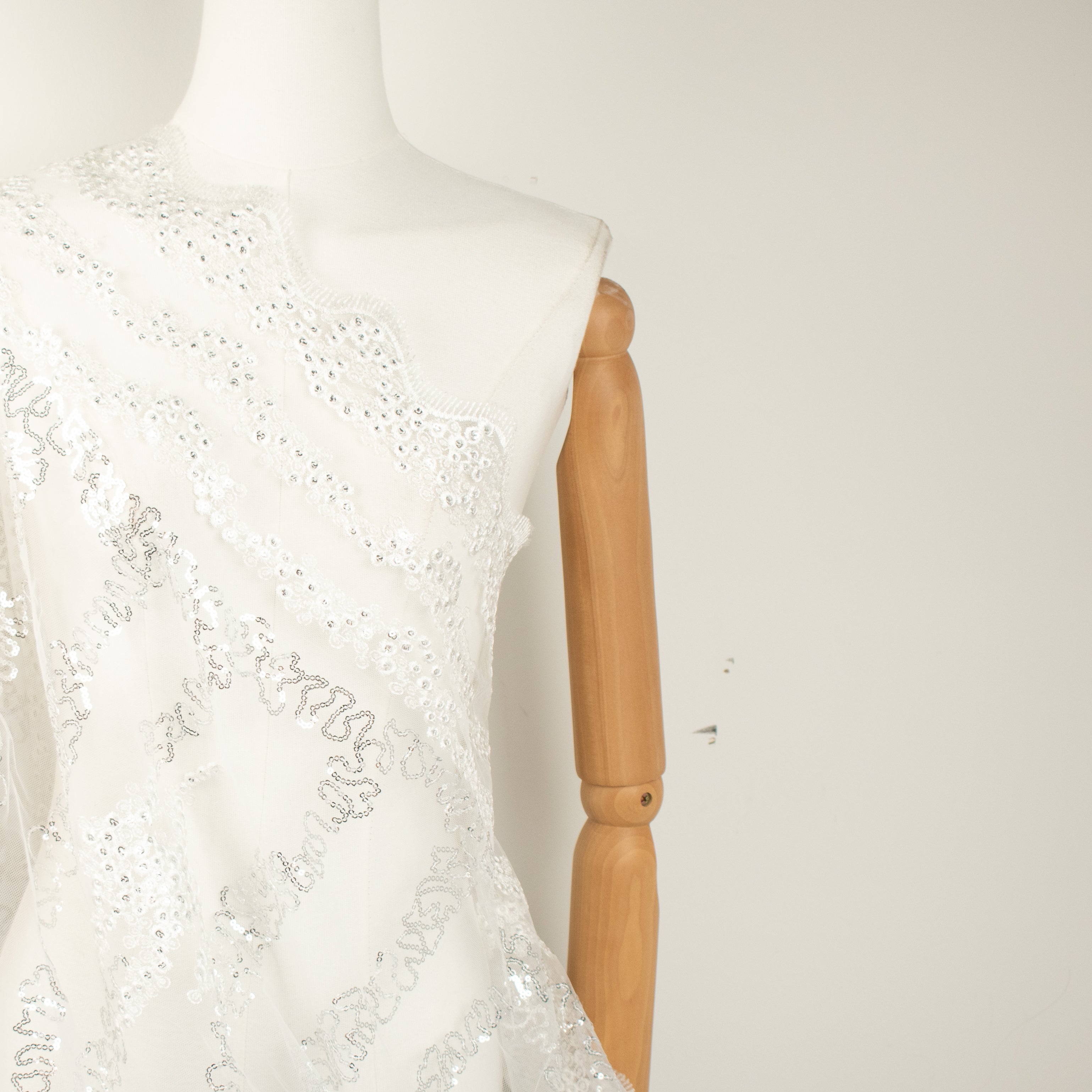 Sequin Embroidery Lace White