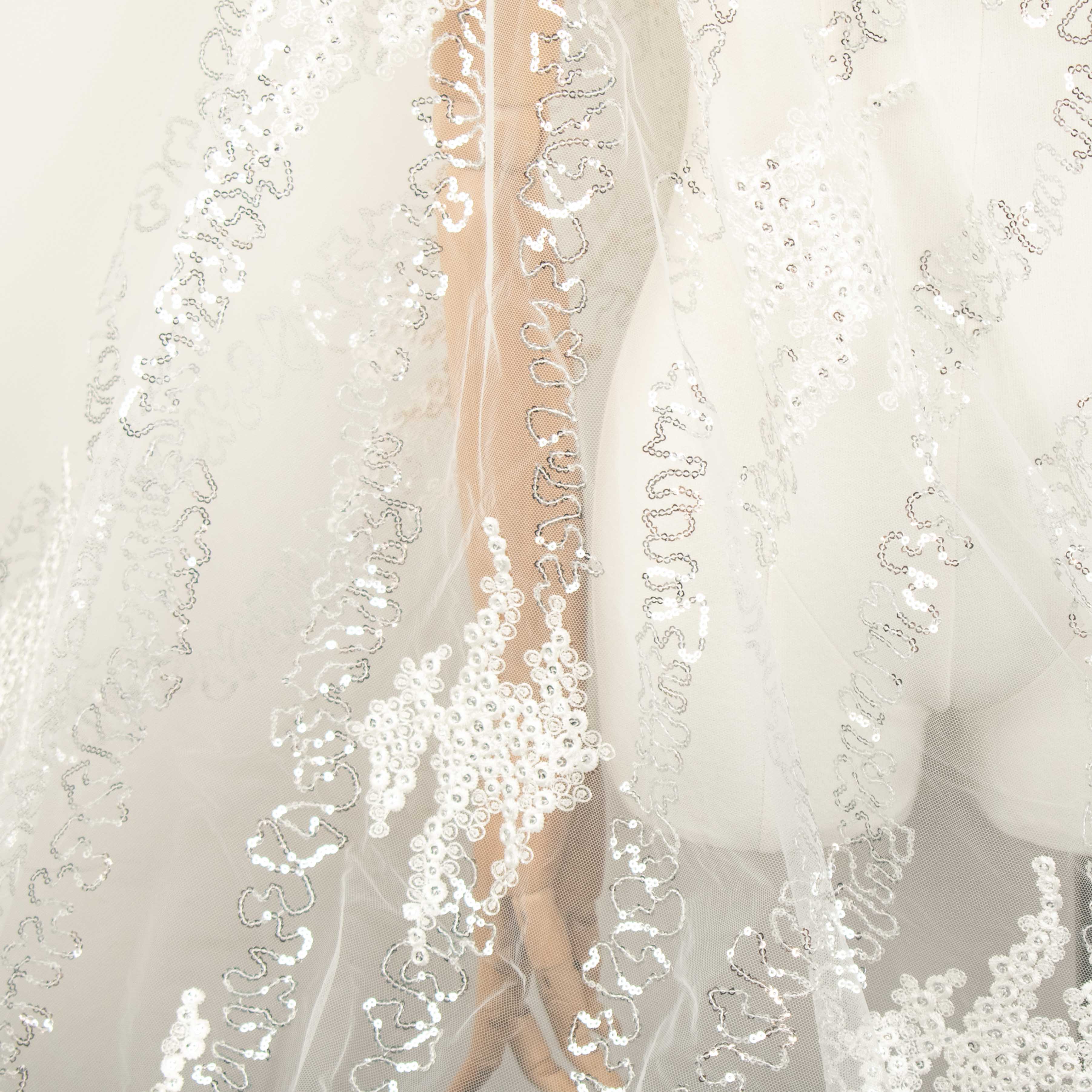 Sequin Embroidery Lace White