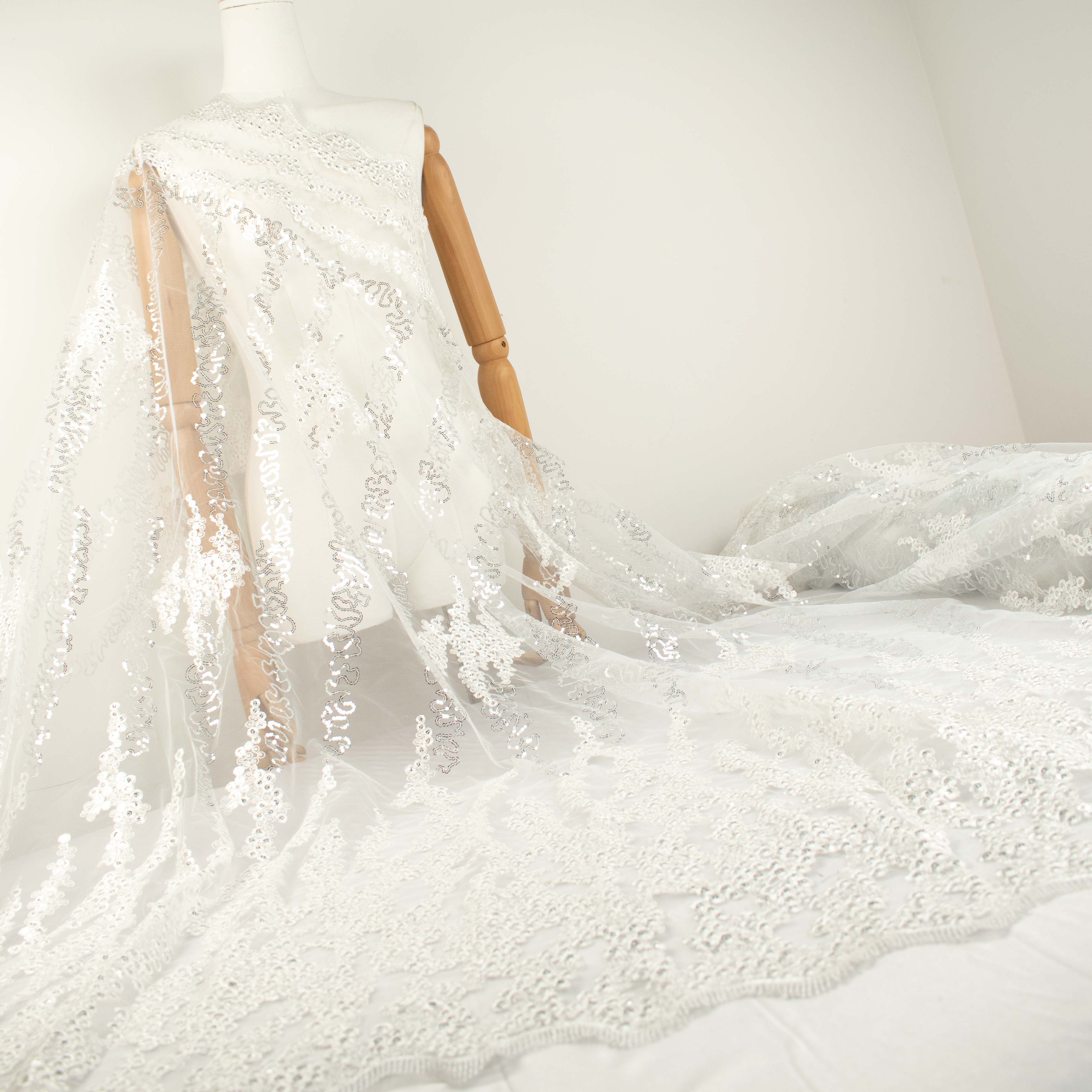 Sequin Embroidery Lace White